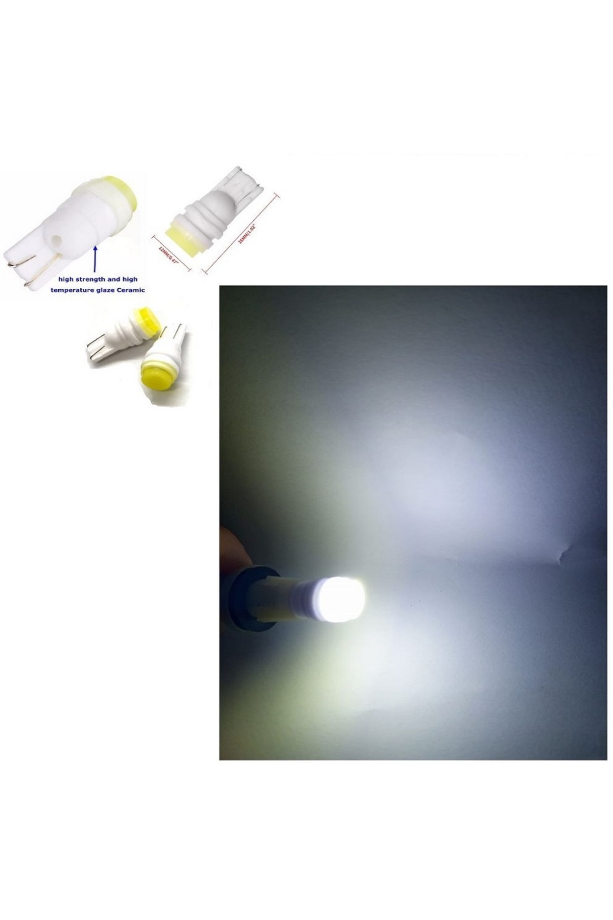 ( 4 X ADET) 1 SET T10 LED DİPSİZ AMPUL 12V PORSELEN&SERAMİK WHITE (0°ISINMA&PORSELEN ZEMİN)