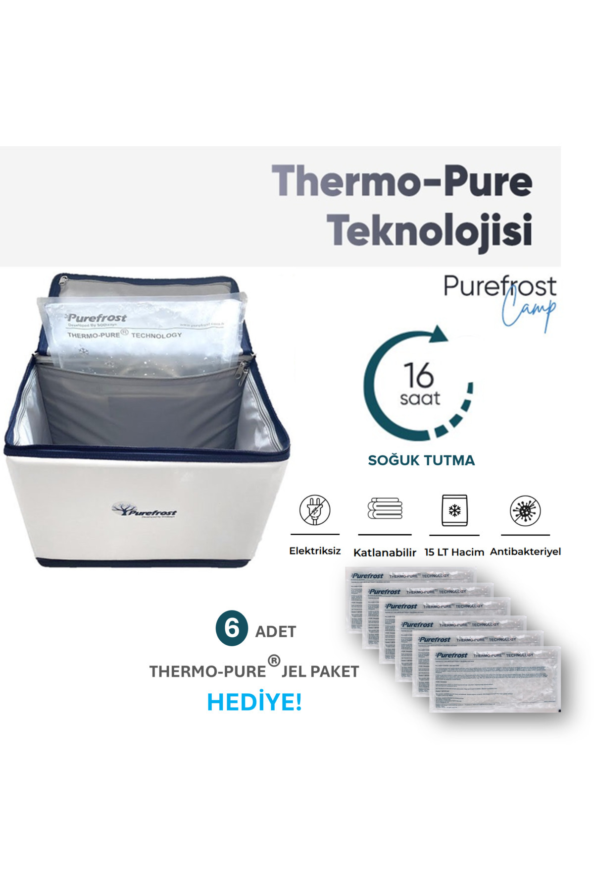 Pf15 Kamp&piknik Katlanır Soğutucu Termal Çanta,elektriksiz&buzsuz 15lt 16saat Soğuk Tutma/6adet Jel
