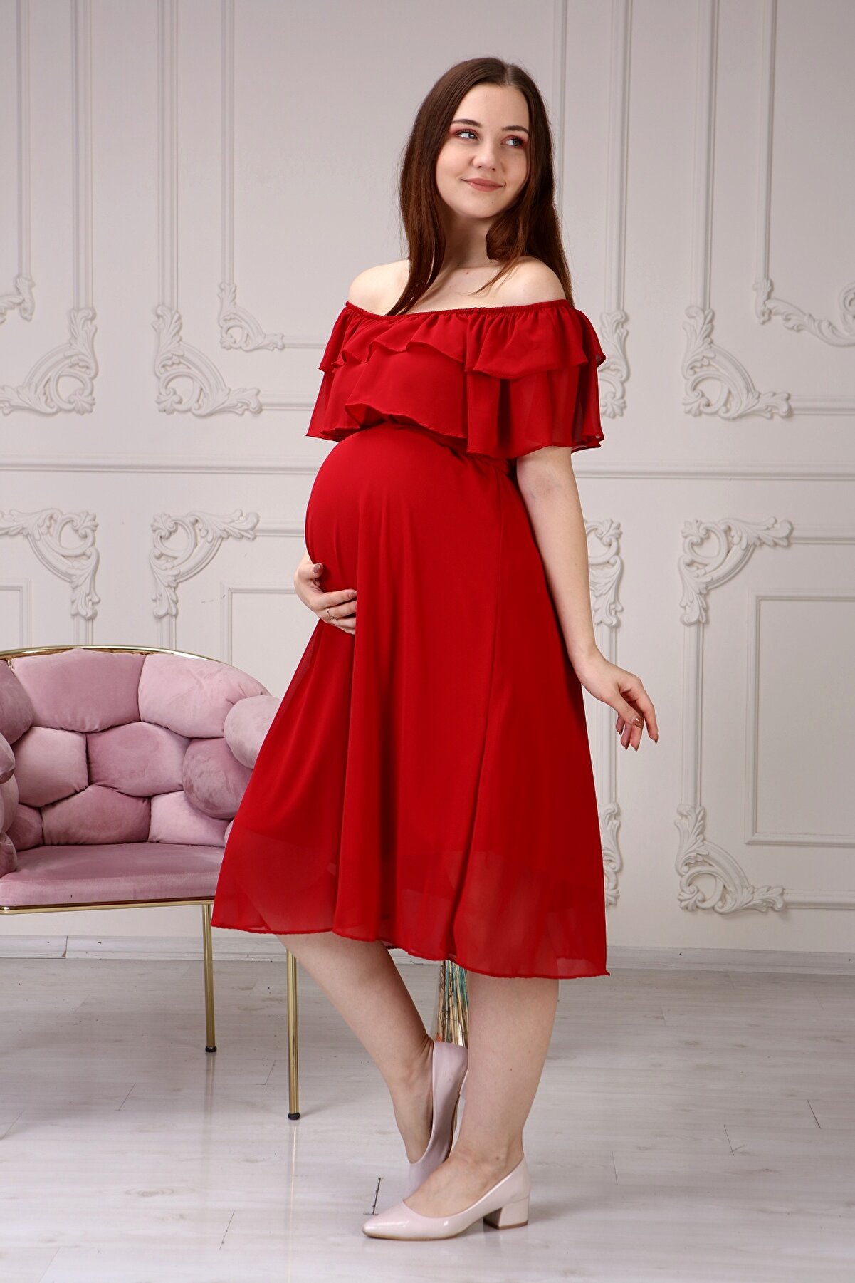 Fırfır Yaka Şifon Elbise