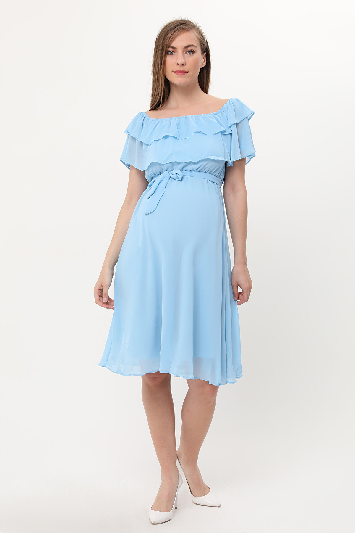 Fırfır Yaka Şifon Elbise