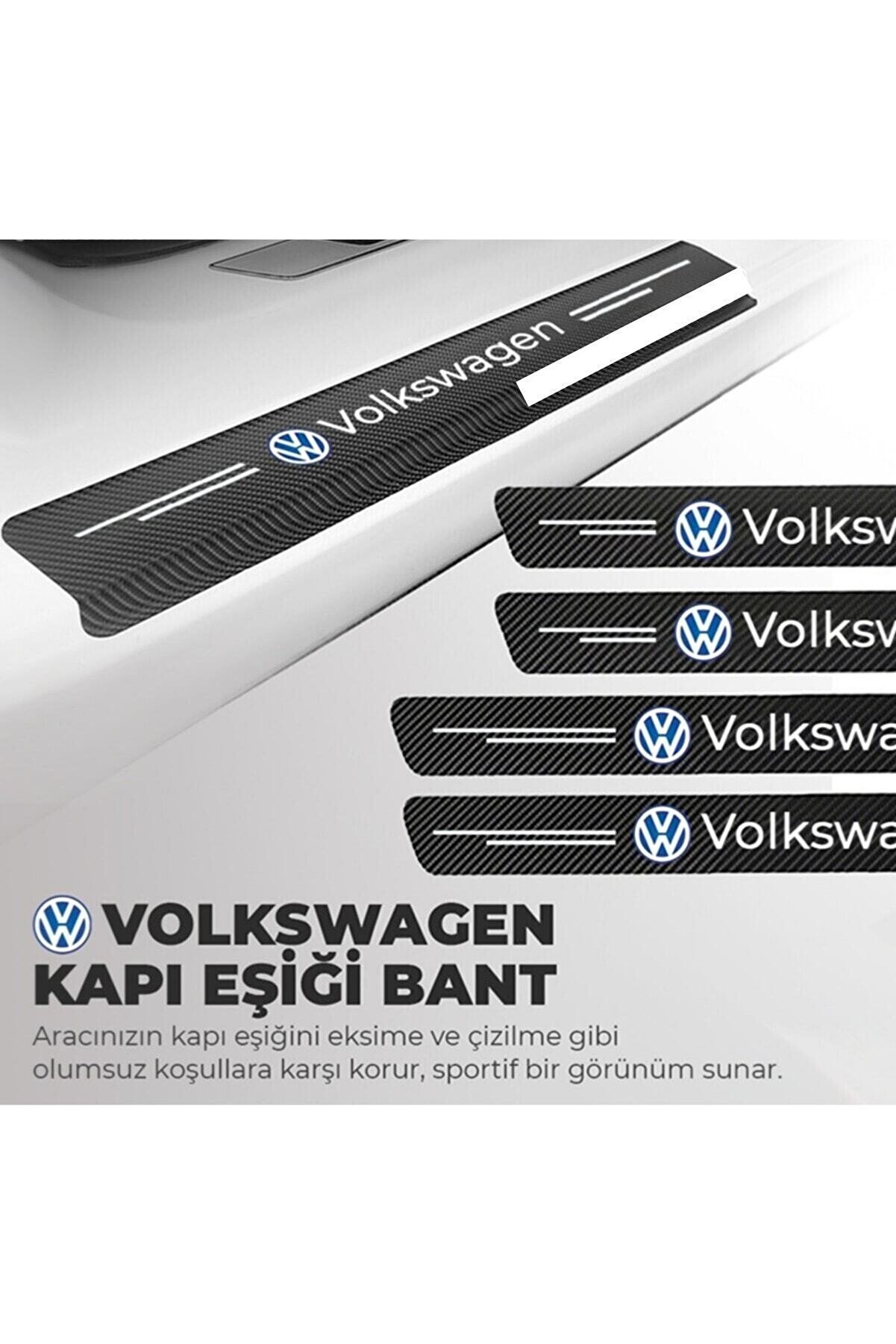 Karbon Kapı Eşiği Koruyucu Bant Folyo 4'lü Set Volkswagen Logolu