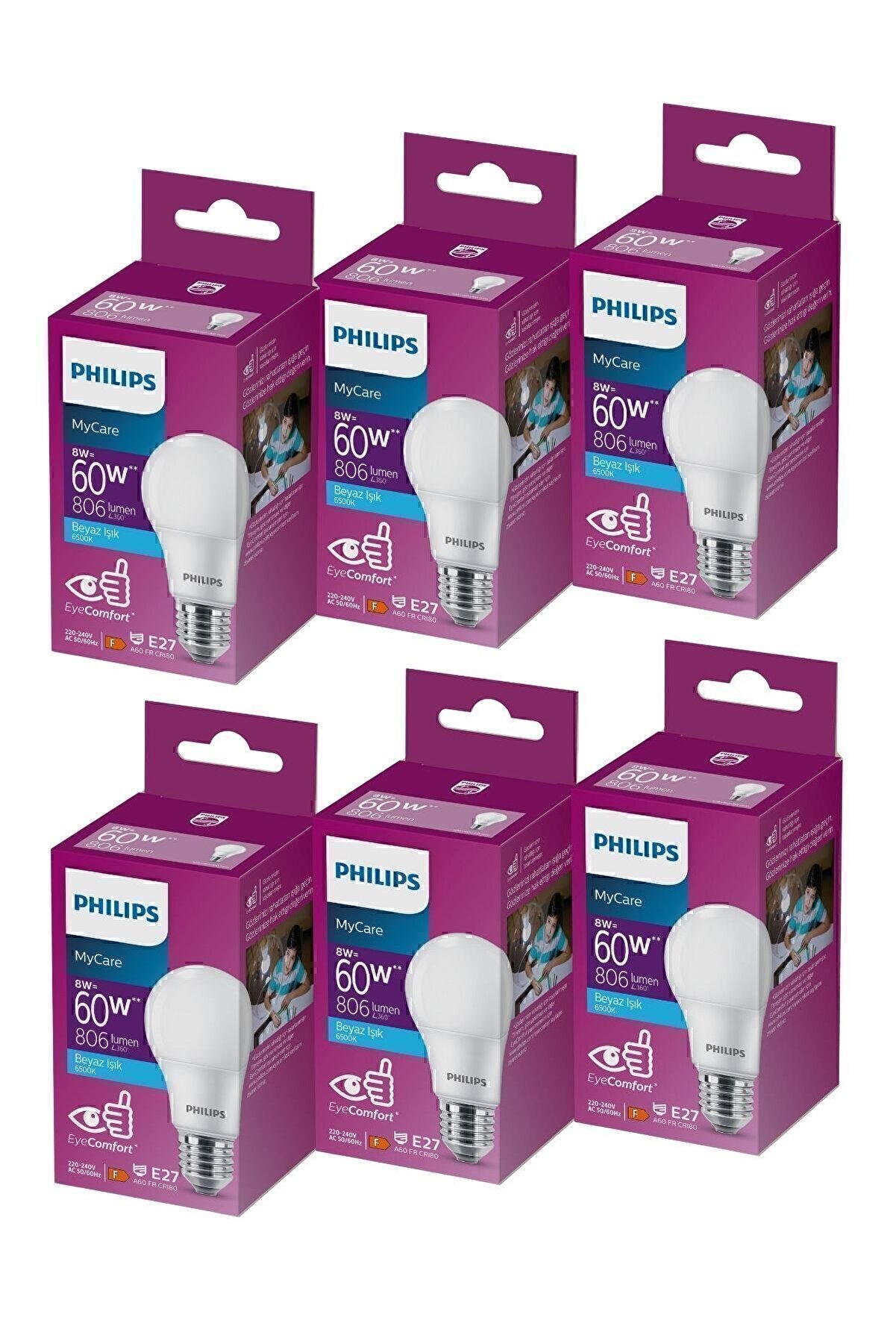 Mycare Led Lamba 8w-60w 6500k Beyaz Işık x6 Adet