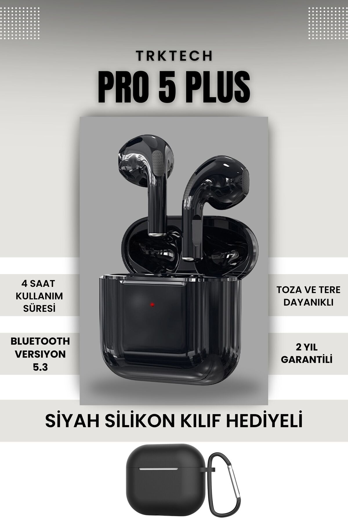 Kılıf Hediyeli Siyah Pro 5 Plus Premium A Kalite Bluetooth Sürüm 5.3 Bluetooth Kulaklık