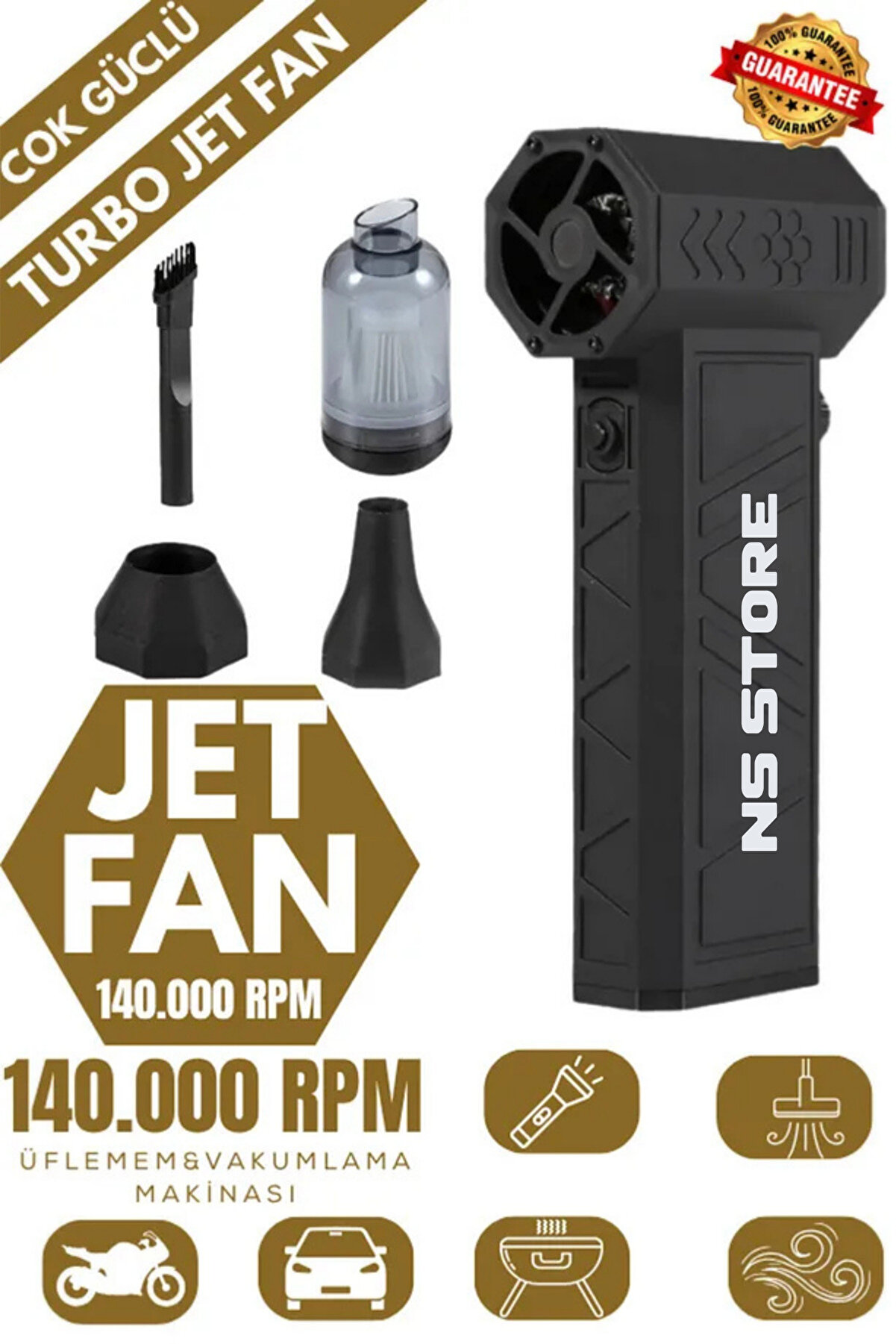 Mini Turbo Jet Fan | Vakum & Üfleme | Araç Temizleme, Kurutma, Mangal Körükleme, Kar Temizleme
