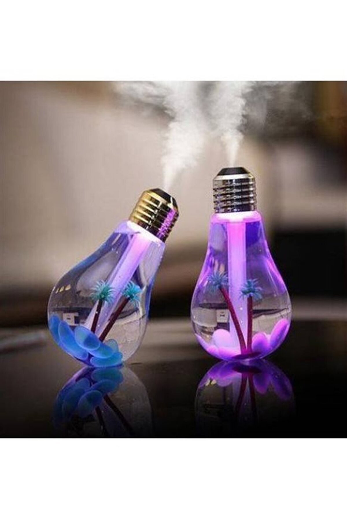 Ampul Şekilli Oda Hava Nemlendirici Usb Su Hazneli Sıcak Soğuk Buharlı 7 Led Işıklı