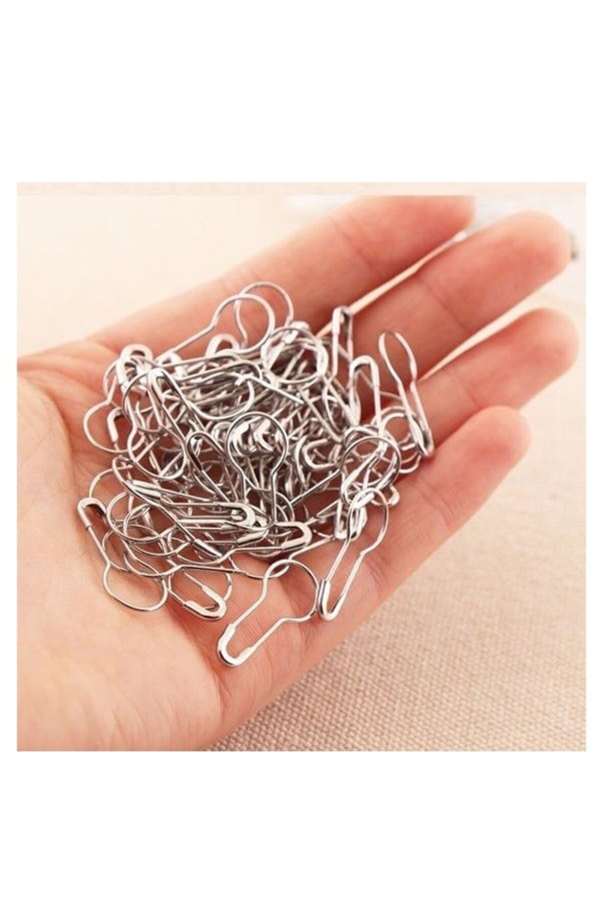 100 Adet Gümüş Rengi Çengelli Iğne Ampul Armut Etiket Iğnesi 2 Cm Çatal Iğne.