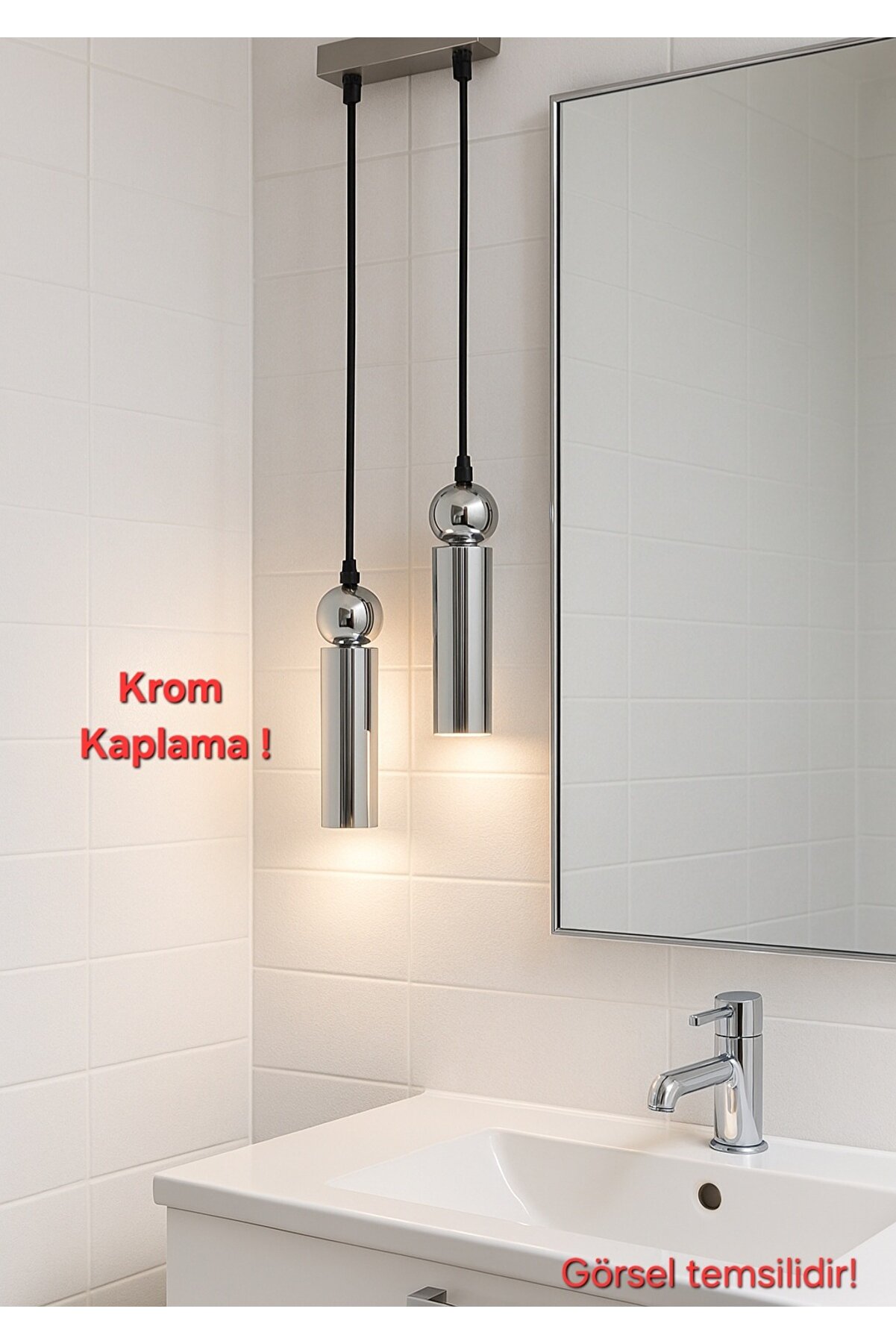 Sparg 2'li Metal Tavan Sarkıt Krom Kaplama Modern Avize (Gün Işığı Led Ampuller Dahildir)