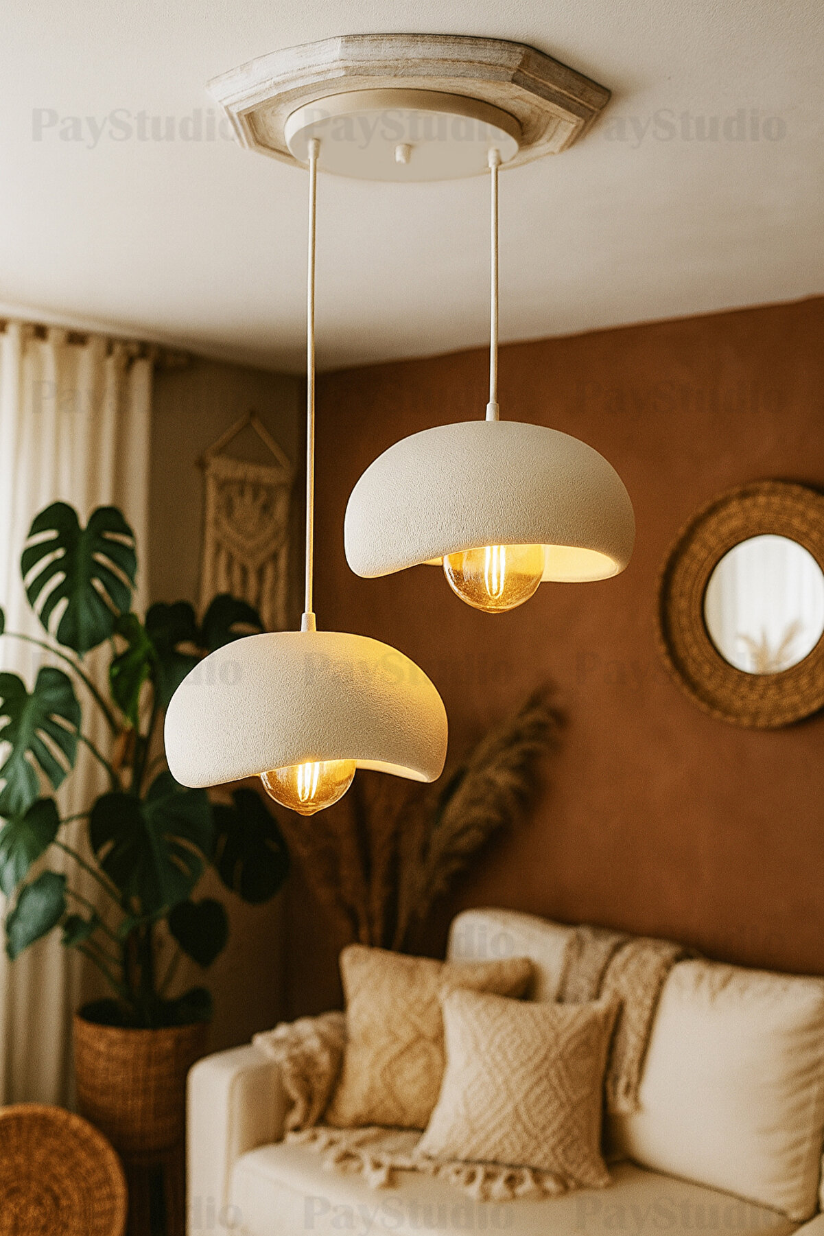 Beton Görünüm 2 Li Sarkıt Avize Bohem Modern Rustik (E27 Ampul Hediyedir.)