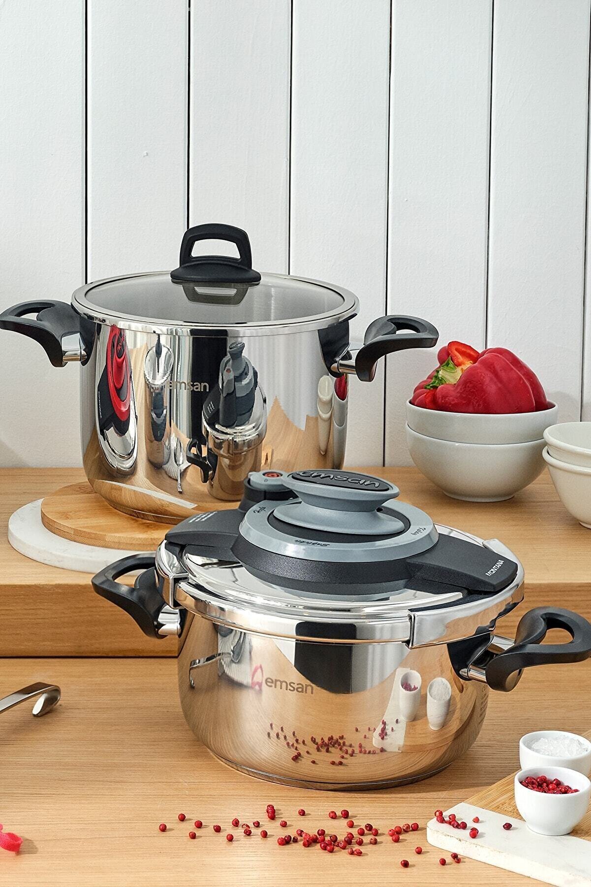 Montana 2'li 4+6 Litre Indüksiyon Tabanlı Düdüklü Tencere Seti Siyah Gri