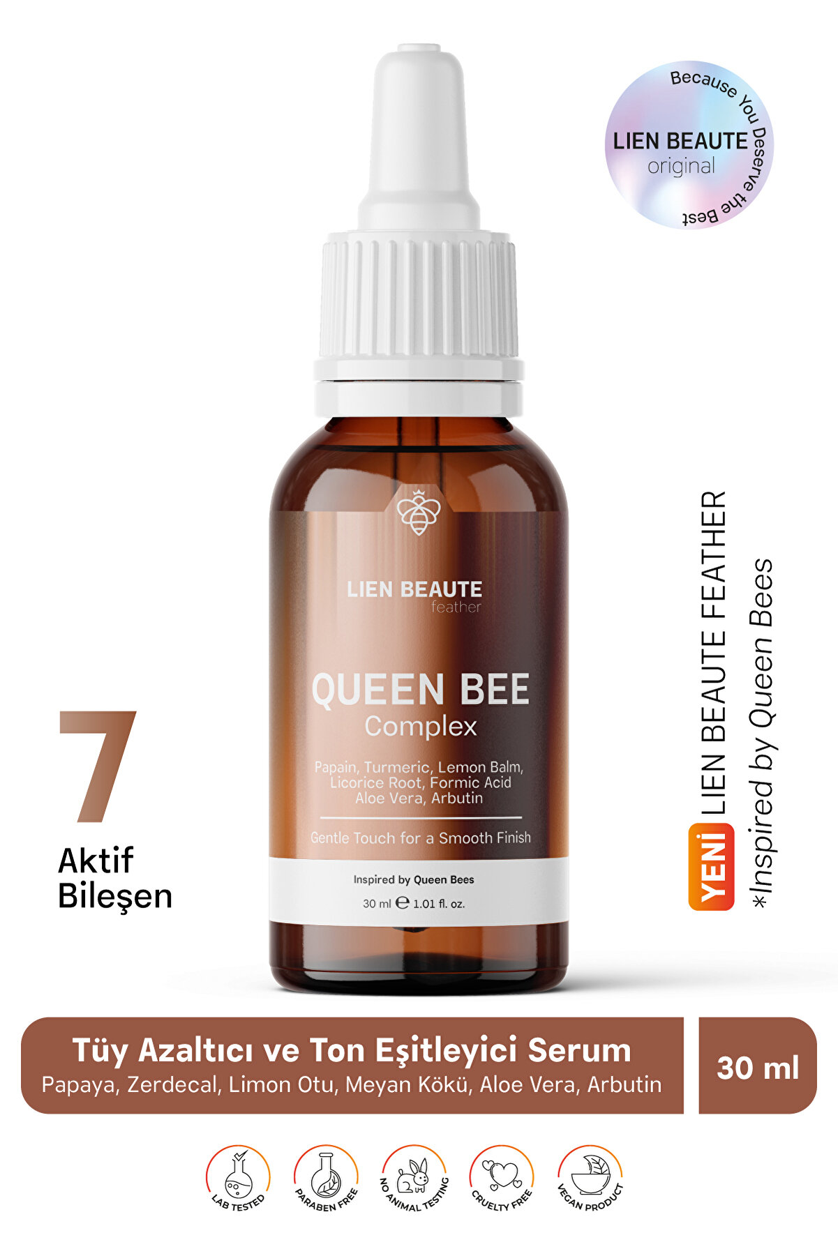 Kraliçe Arı Kompleks Tüy Azaltıcı ve Ton Eşitleyici Serum Formik Asit Papaya Zerdeçal Limon Otu