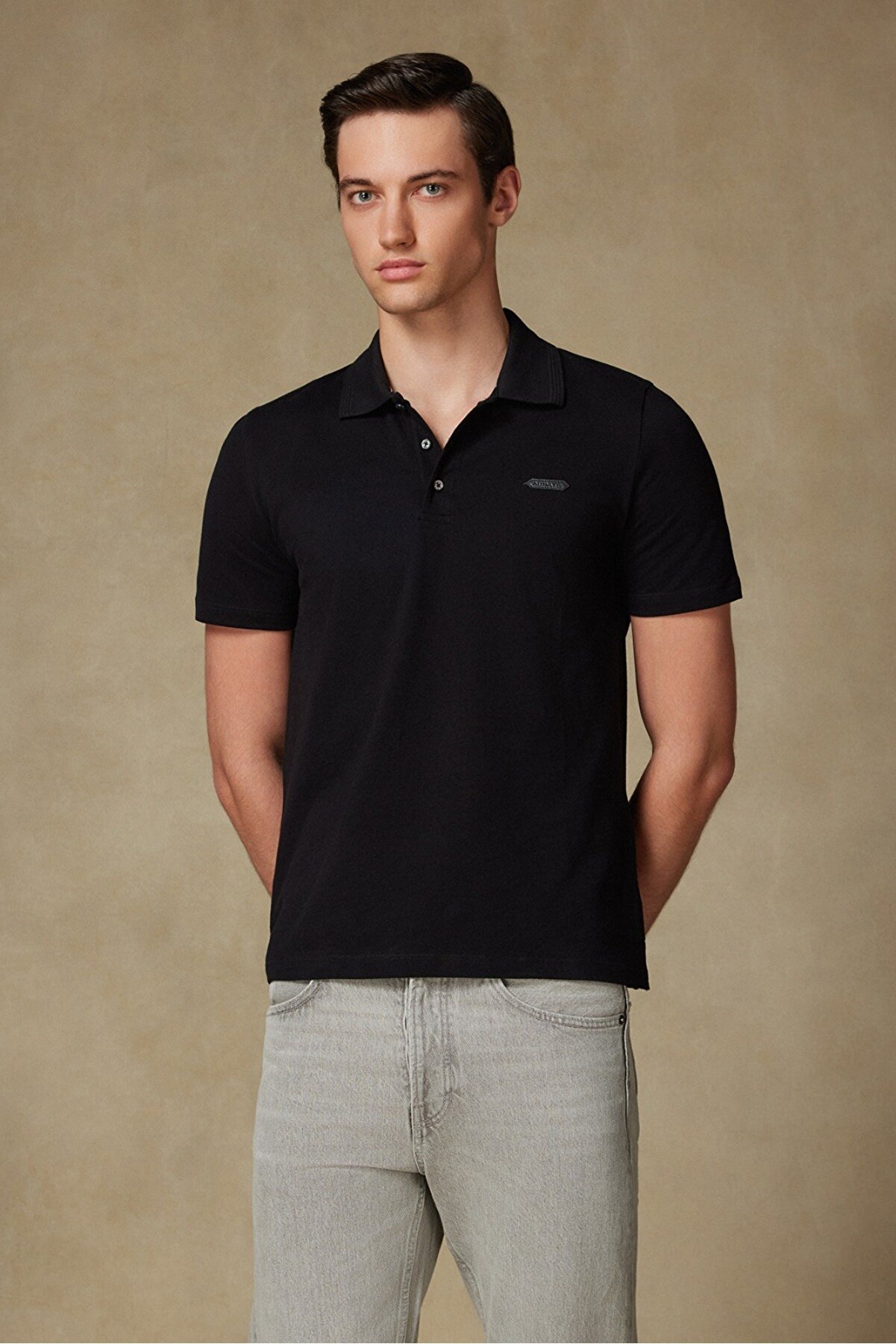 Royal Pike Pamuklu Comfort Fit Siyah Polo Yaka Erkek Düz Polo Shirt