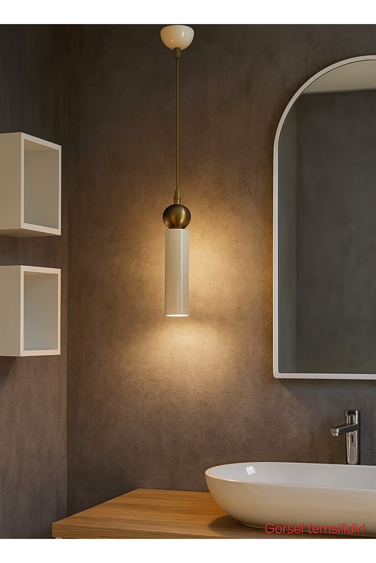 Sparg Tekli Metal Tavan Sarkıt Çift Renk Krem & Eskitme Kaplama Avize (Gün ışığı led ampul dahildir)