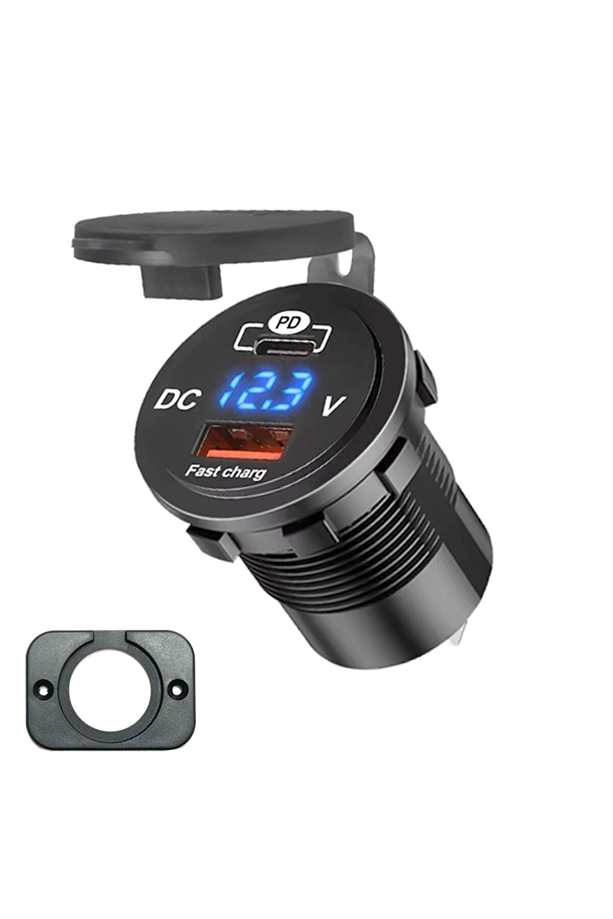 Pano Tip Voltmetreli Usb Type-C Soketi 12-24v Çerçeveli K2