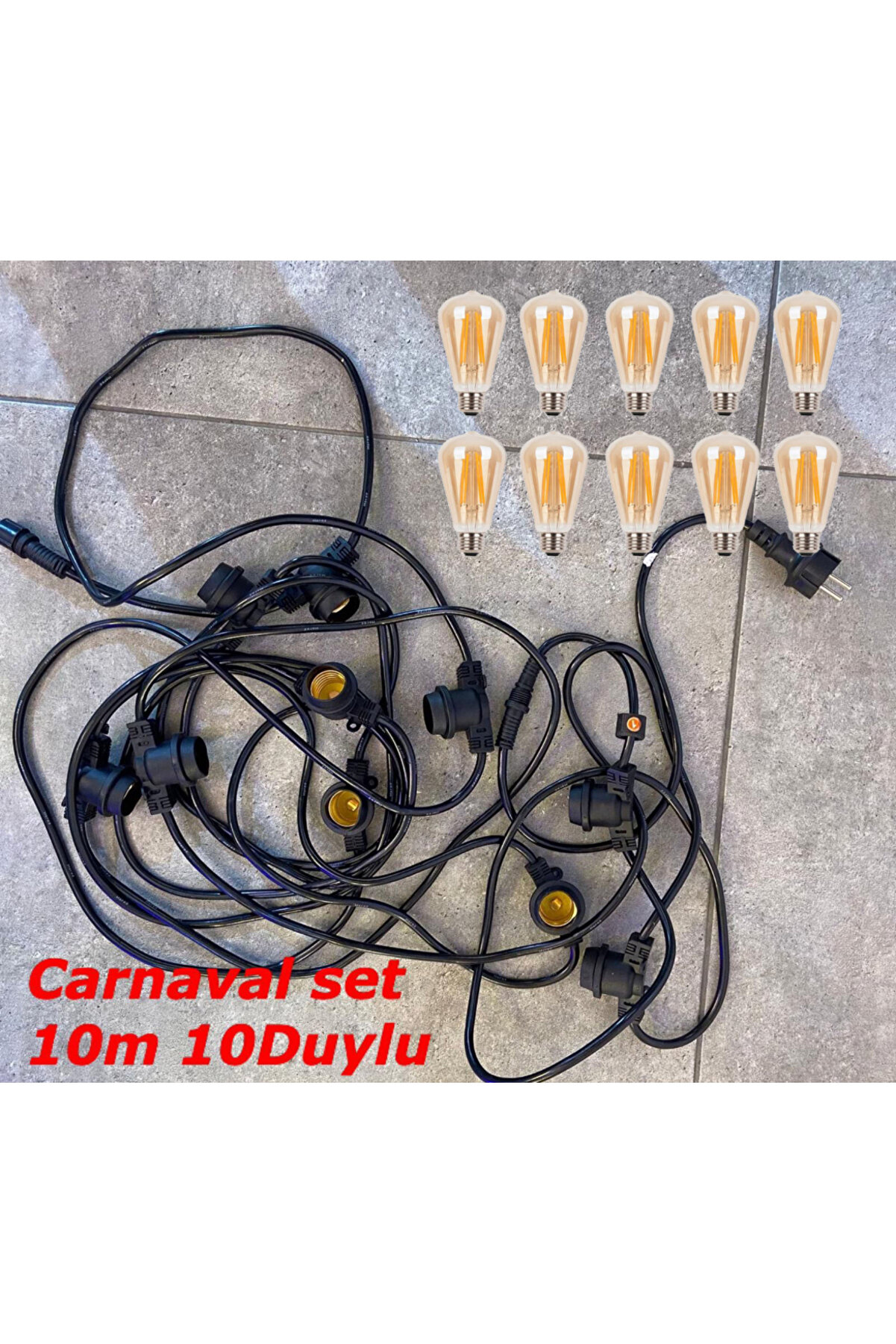 Kırılmaz Rustik Led Ampullü 10 Metre 10 Duy Organizasyon Parti Bahçe Düğün Sıralı Zincir Aydınlatma