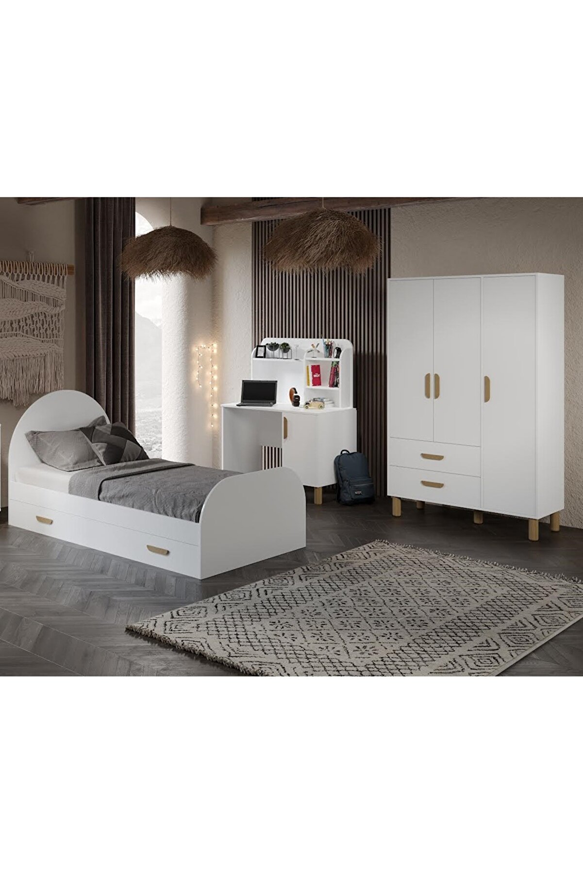 Bohem Cocuk Odası Takımı Yavrulu Masalı Tamamı Mdf Beyaz