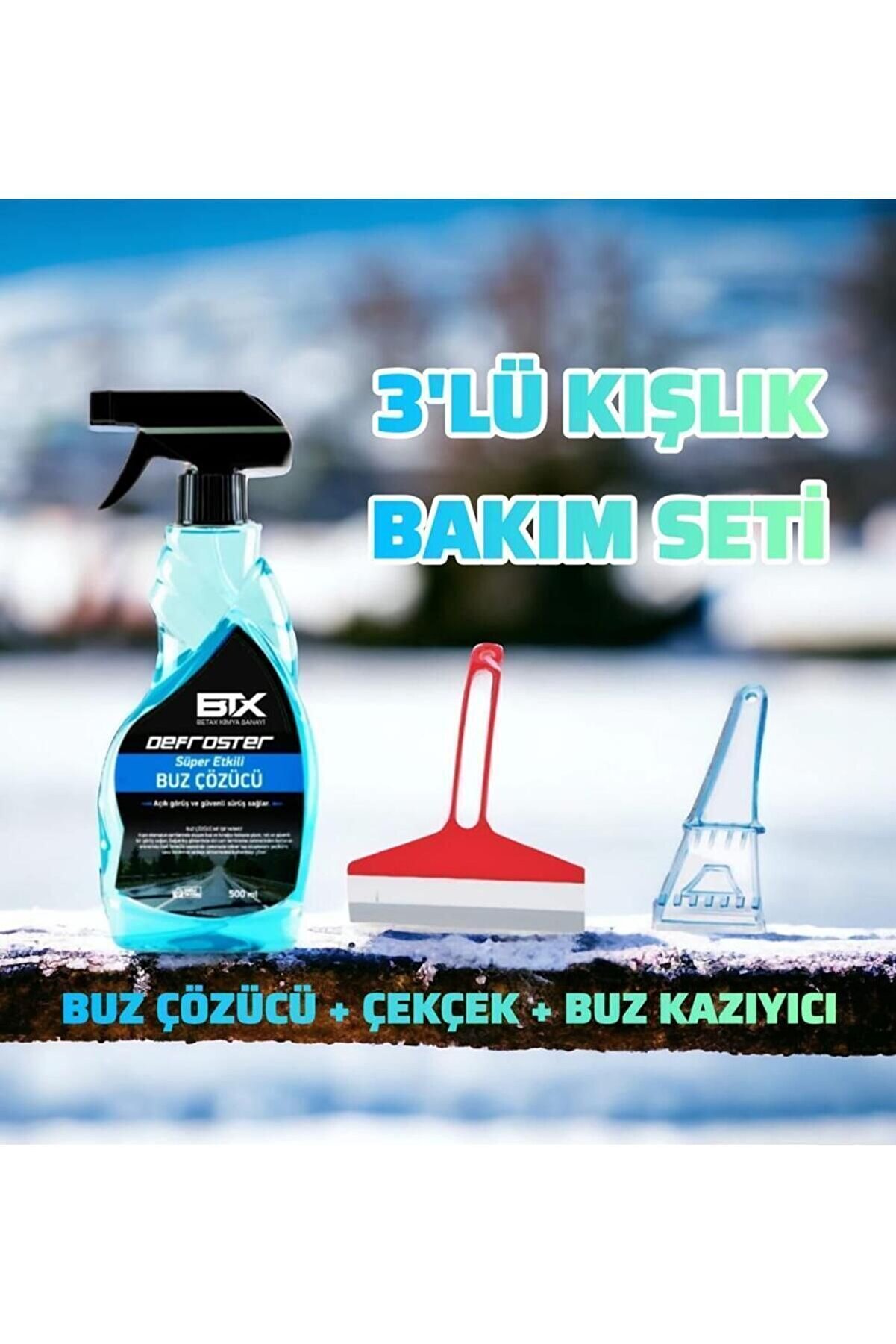 3’lü Kışlık Araç Bakım Seti Buz Çözücü Sprey & Buz Kazıyıcı & Çekçek