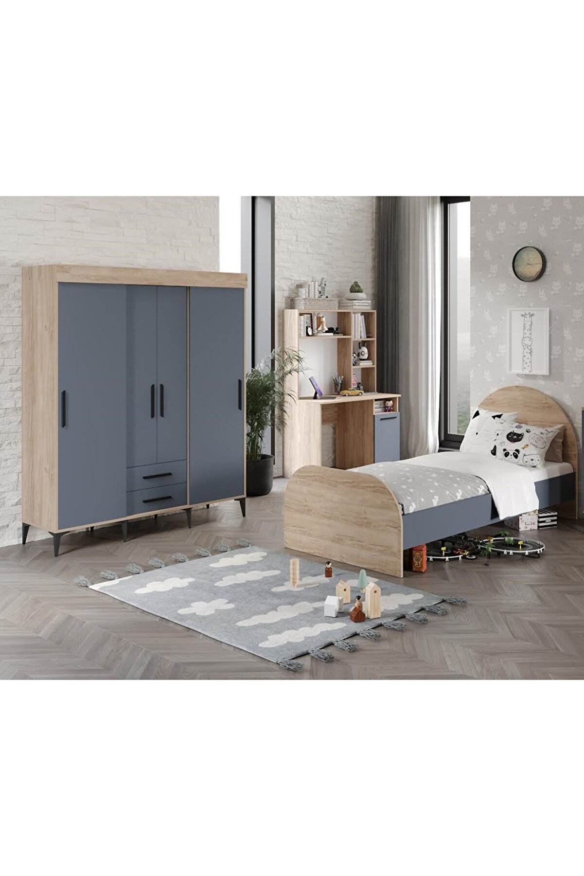 İzmir Cocuk Odası Takımı Tamamı Mdf Flora Ve Antrasit