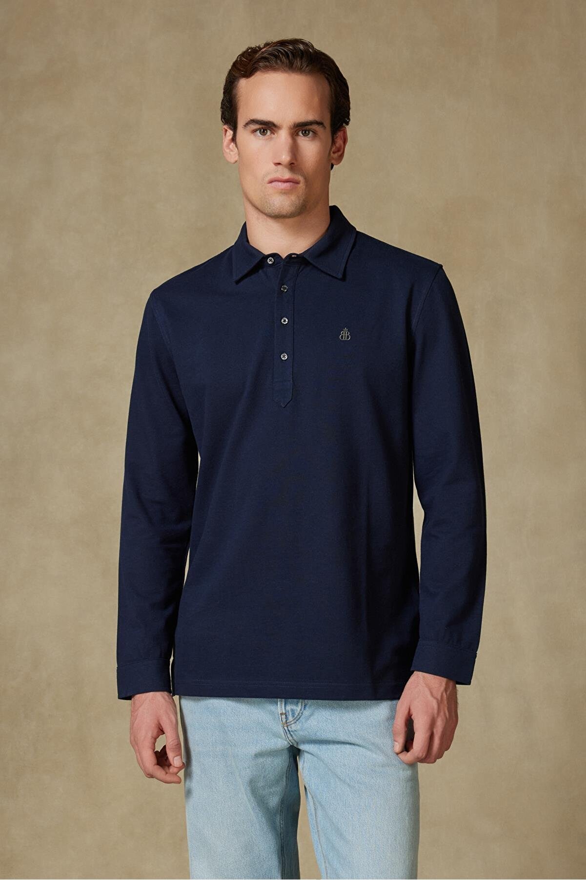 Castle Pike Pamuklu Comfort Fit Lacivert Polo Yaka Erkek Düz Polo Shirt