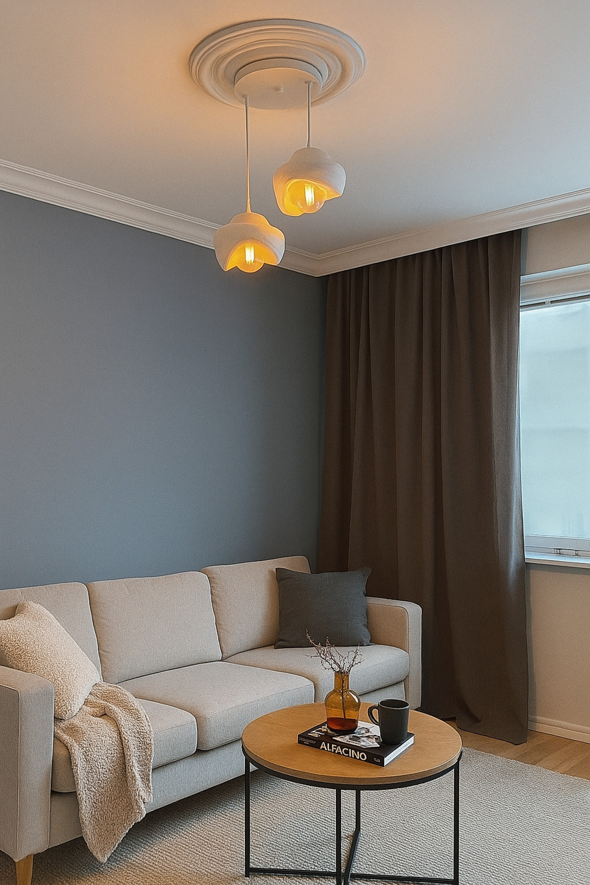 Beton Sarkıt İkili Avize E27 Duy Rustik Ampul Yatak Odası, Mutfak, Oturma Odası, Antre -hol