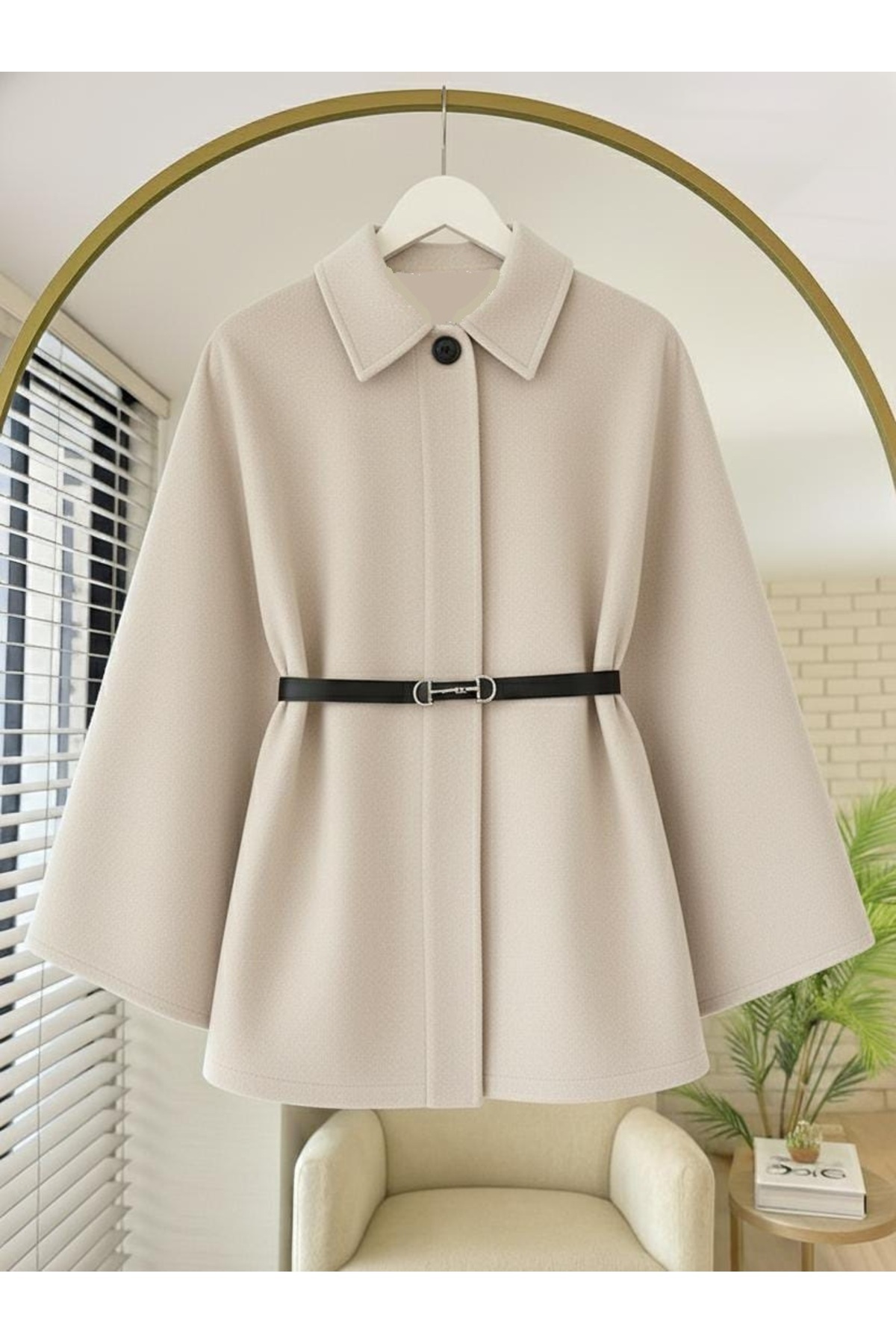 Açık Bej Oversize Panço / Tesettür Tunik Yeni Sezon Rahat Modern Şık Kombin