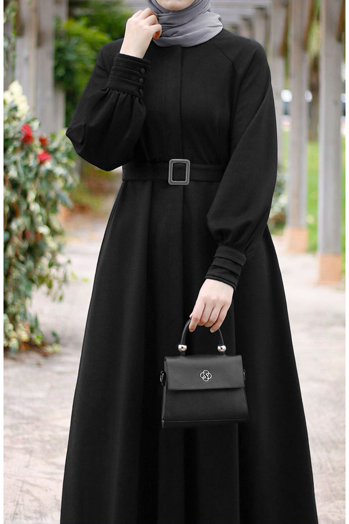 Mina Tam Boy Kaşe Kaban - Siyah