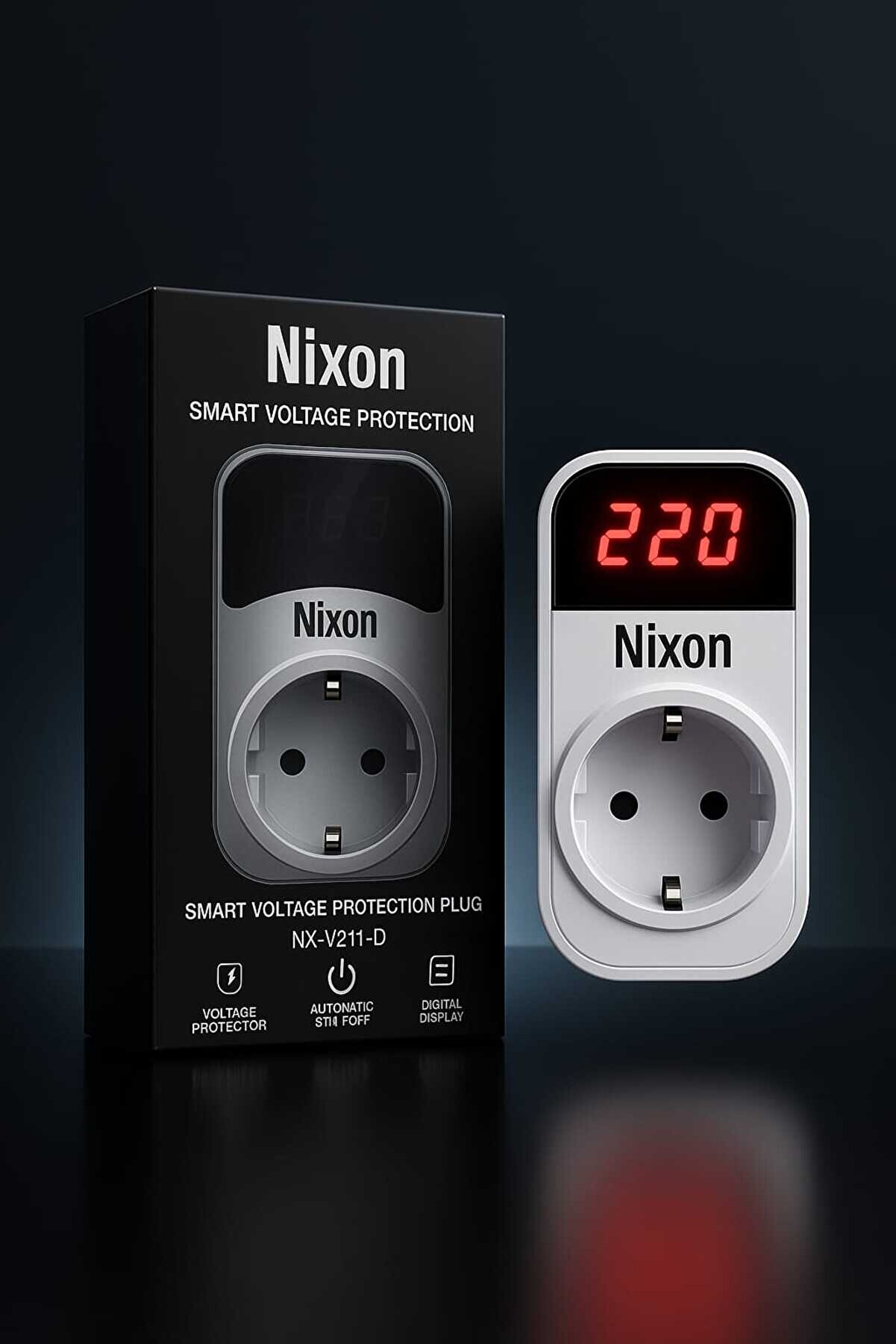 Akıllı Voltaj Koruyucu Priz  Led göstergeli, Voltaj ayarlayabilme özellikli 16 Amper Gerilim Koruma