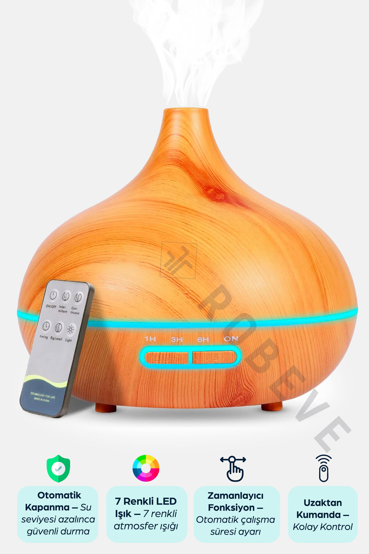 550 ml Hava Nemlendirici Buhar Makinesi Ultrasonik Aroma Difüzör Oda Nemlendirici Işıklı Zamanlayıcı