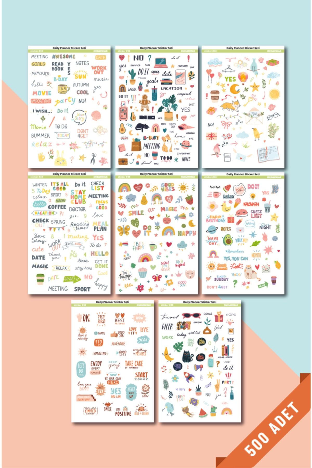 Daily Planner Sticker Seti - Ajanda, Defter, Planlayıcı Için 500 Adet Sticker Etiket Seti