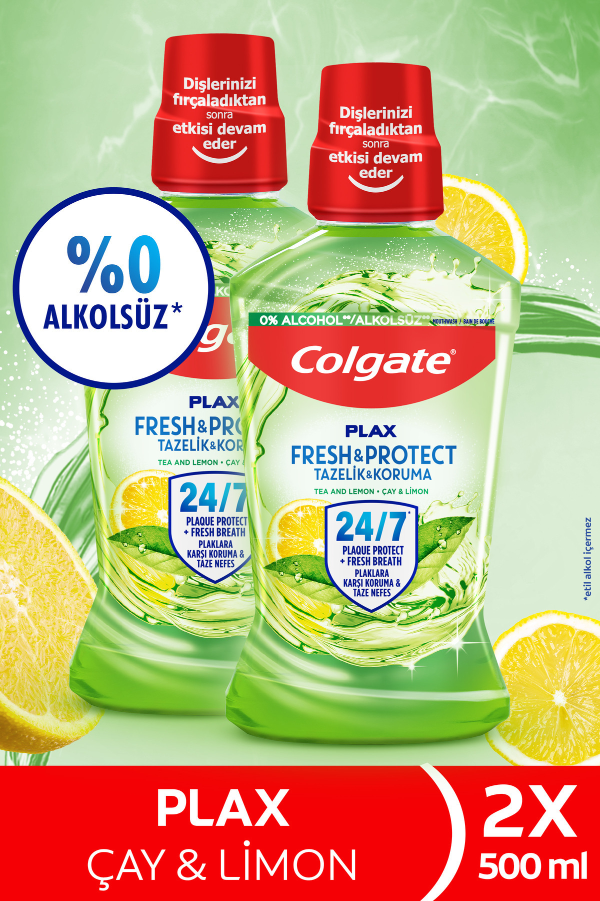 Plax Çay Ve Limon Plağa Karşı Ağız Bakım Suyu 500 ml X 2 Adet