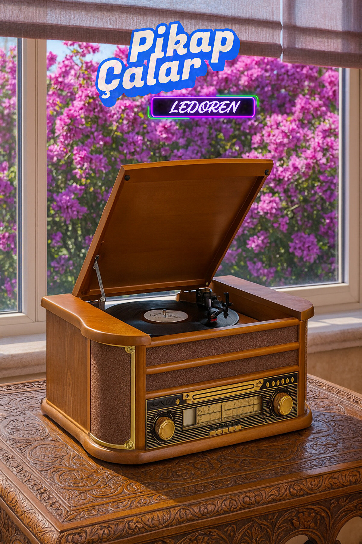 Nostaljik JOT402AM DÖNENCE Pikap Ahşap 2X5W Stereo Spk MP3 Çalar USB-Radyo-CD-Kaset BT Müzik Çalarlı