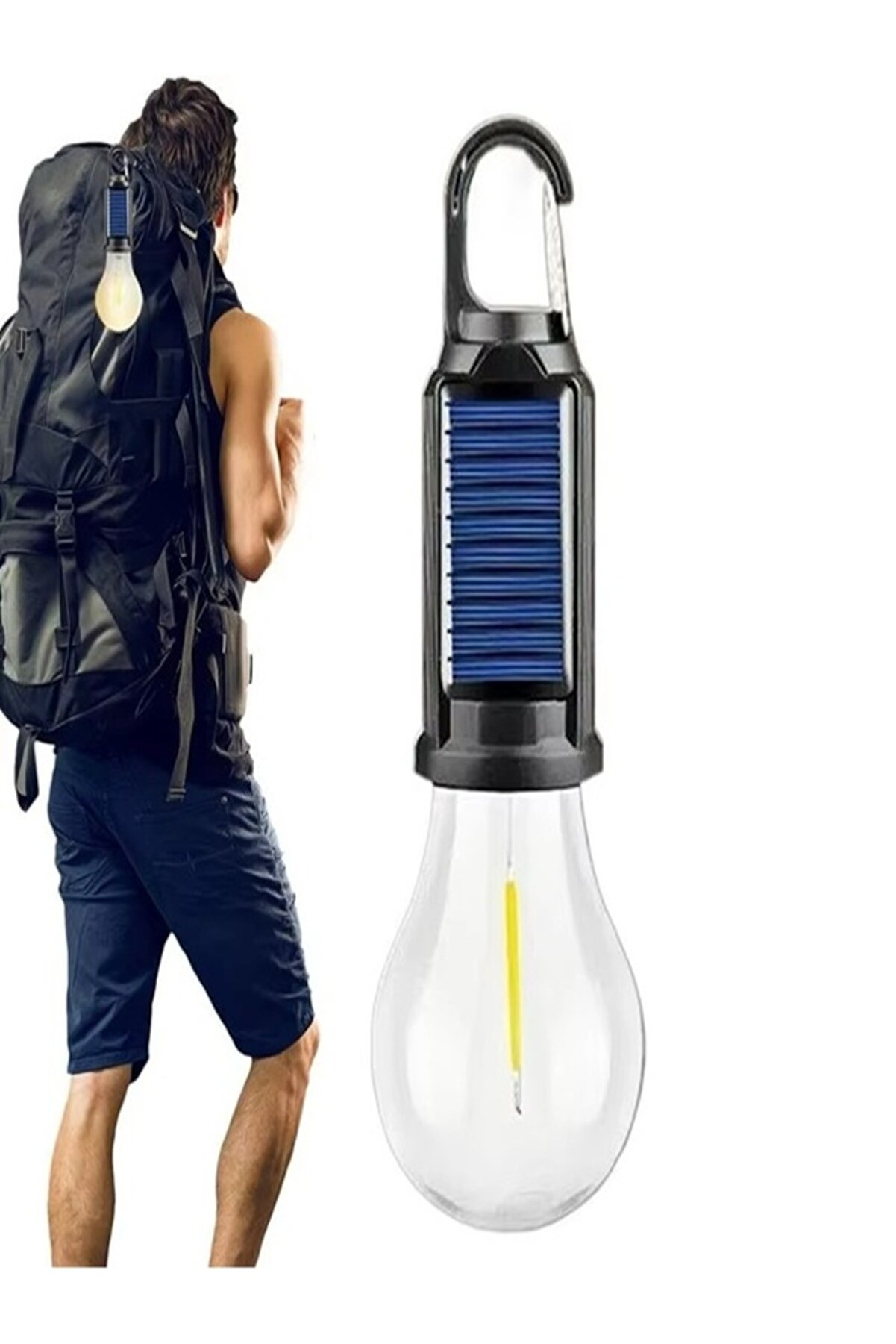 Taşınabilir Solar Şarjlı LED Ampul Askılı Kamp Lambası Powerbank Girişli Outdoor & Acil Durum İçin