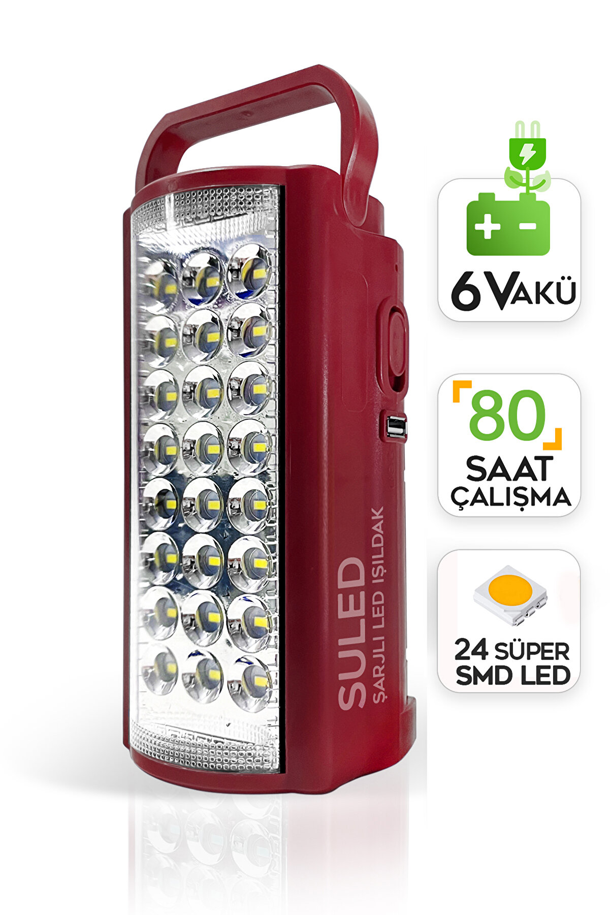 Kamp Lambası Usb Şarj 6v Akülü 80 Saat - 3 gün Aydınlatma 24 Smd Led Işıldak Lamba 220v Şarj