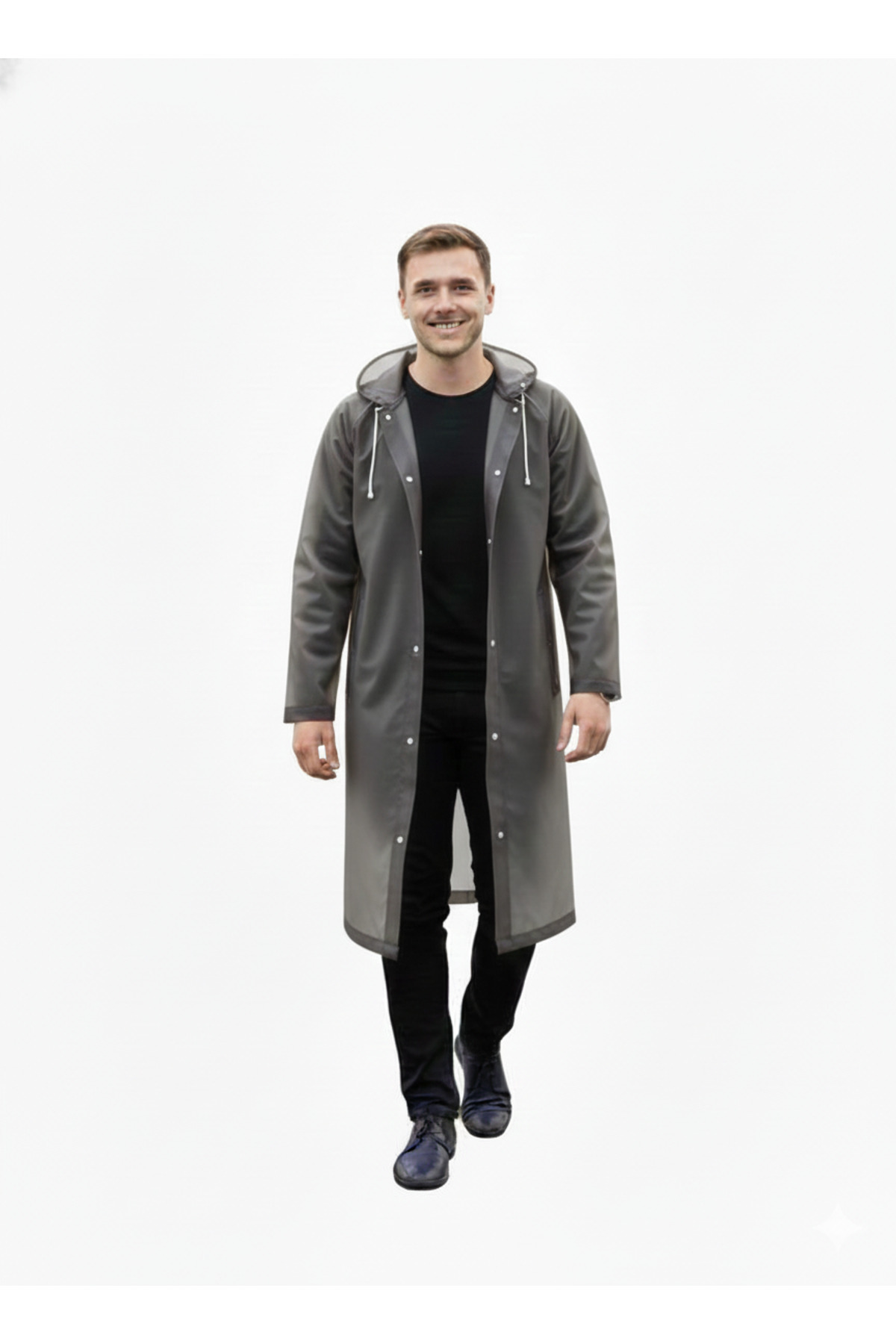 Unisex Gri Eva Kumaş Su Rüzgar Geçirmez Yağmurluk