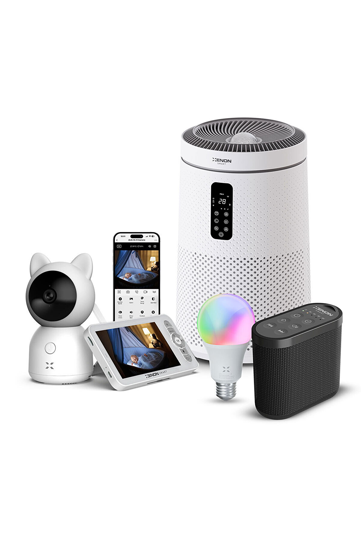 Akıllı Bebek Kamerası Hava Temizleyici Beyaz Gürültü Siyah Pış Pış Sesi Uyku Arkadaşı ve Ampul Seti