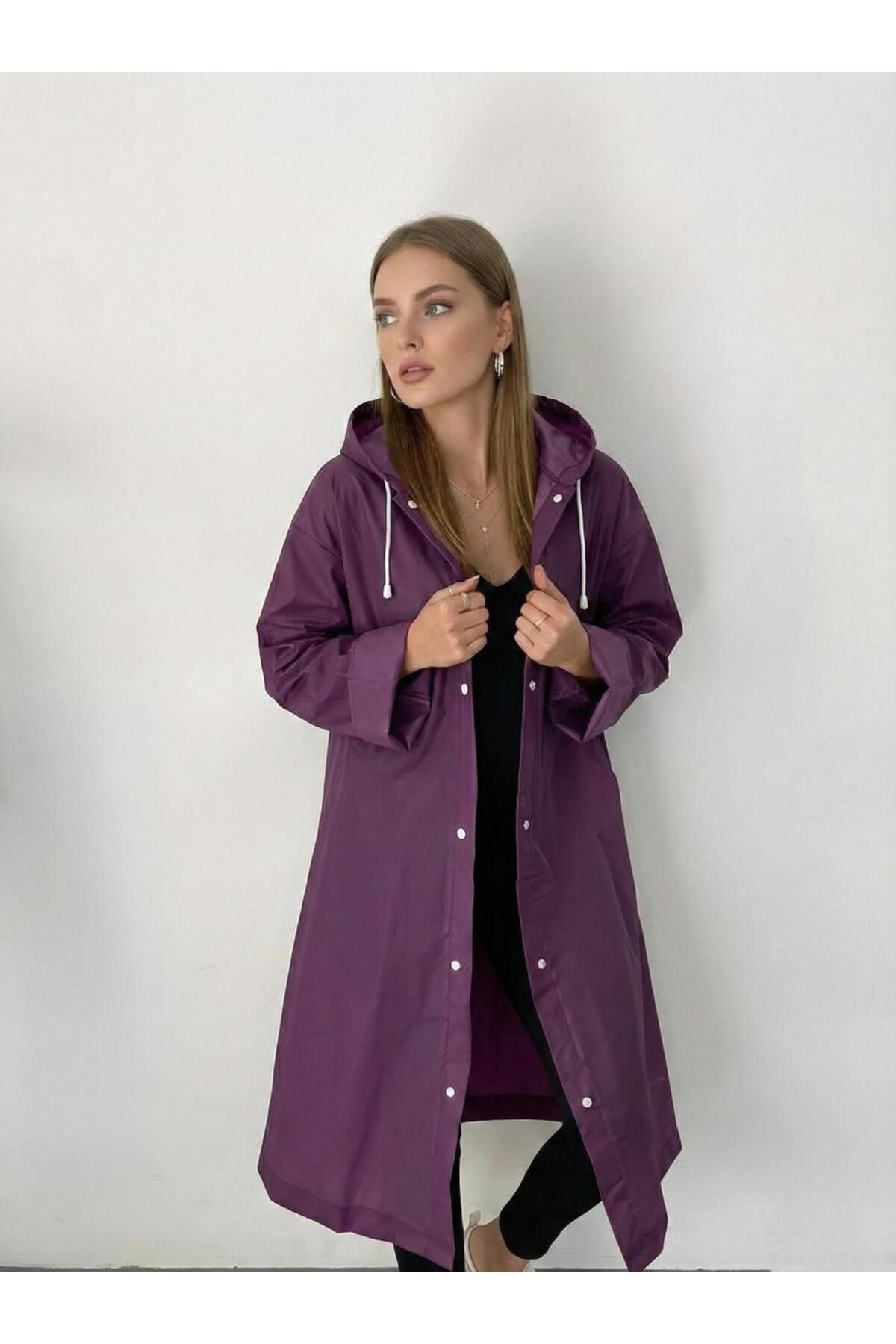 Unisex Mor Eva Kumaş Su Rüzgar Geçirmez Yağmurluk