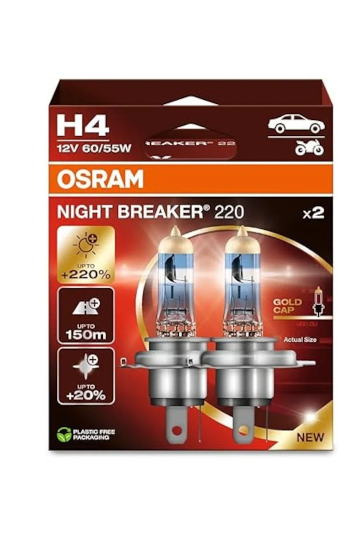 Night Breaker 220 H4 Ampül %220 Fazla Işık (Takım-2’li Set)