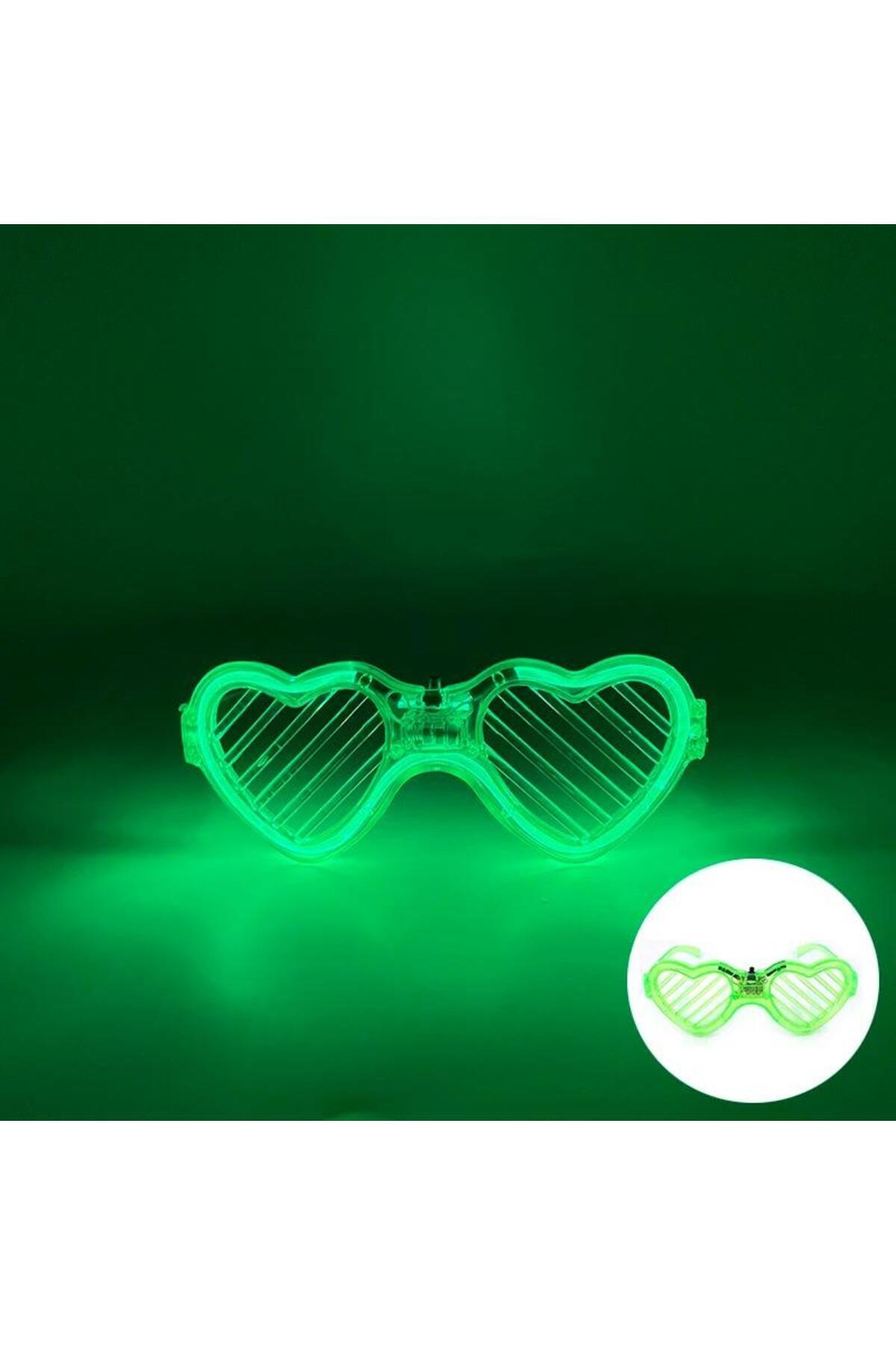 Yeşil LED Işıklı Kalp Gözlük – 3 Modlu Parti &amp; Glow Gözlüğü