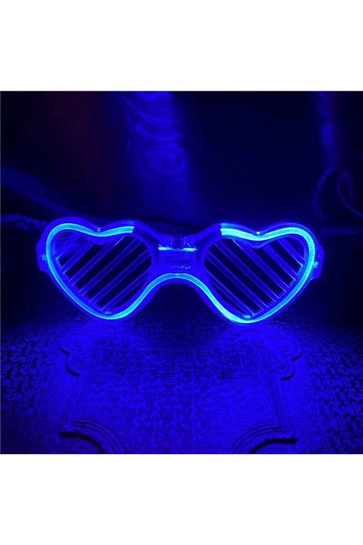 Mavi LED Işıklı Kalp Gözlük – 3 Modlu Parti &amp; Glow Gözlüğü