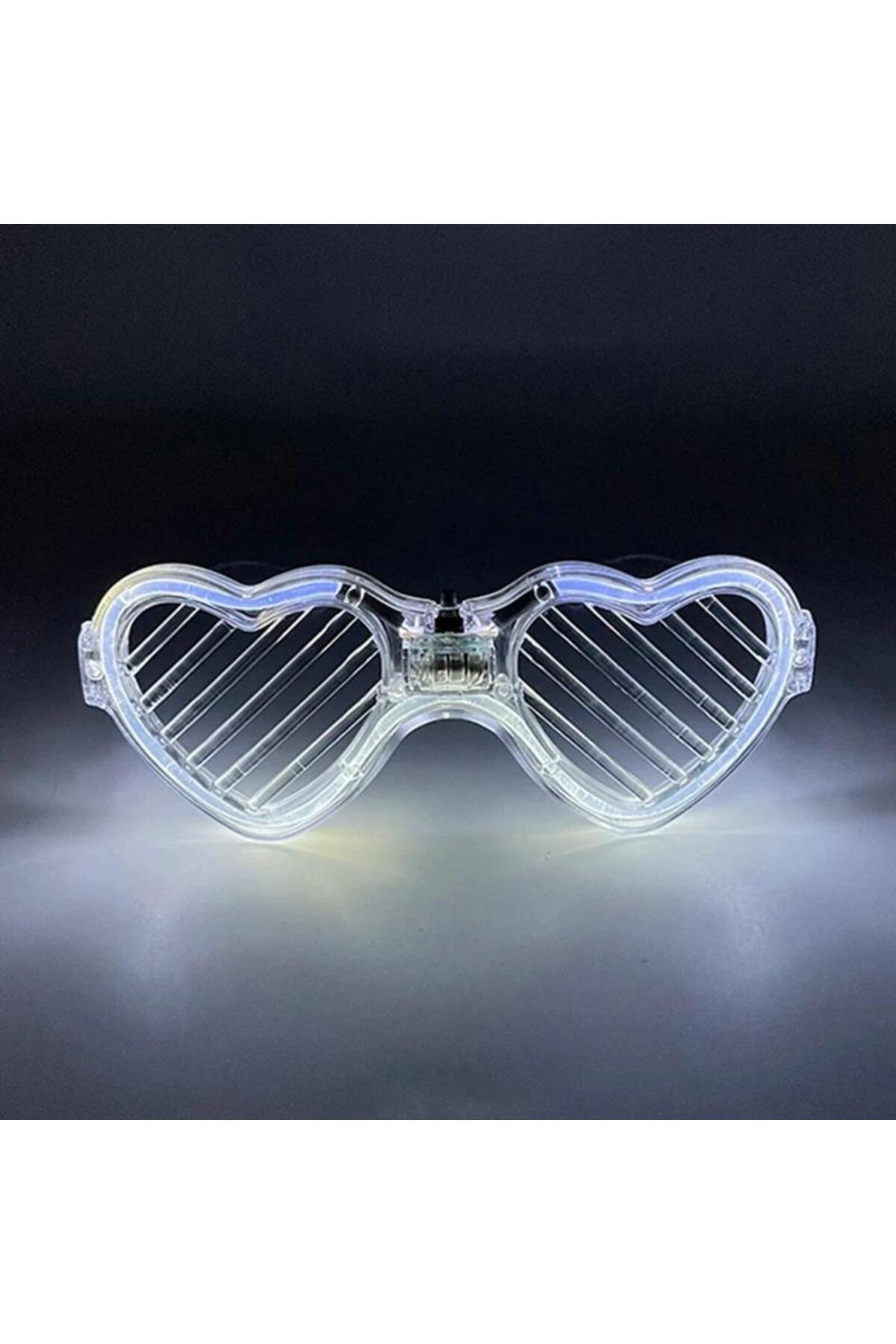 Beyaz LED Işıklı Kalp Gözlük – 3 Modlu Parti &amp; Glow Gözlüğü