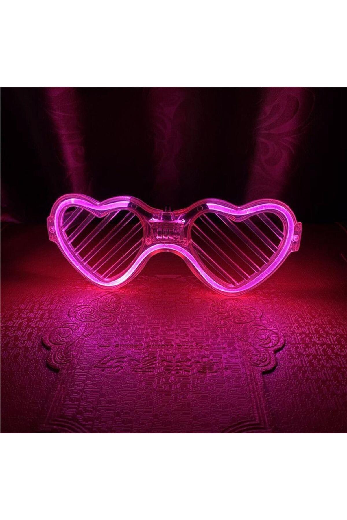 Pembe LED Işıklı Kalp Gözlük – 3 Modlu Parti &amp; Glow Gözlüğü