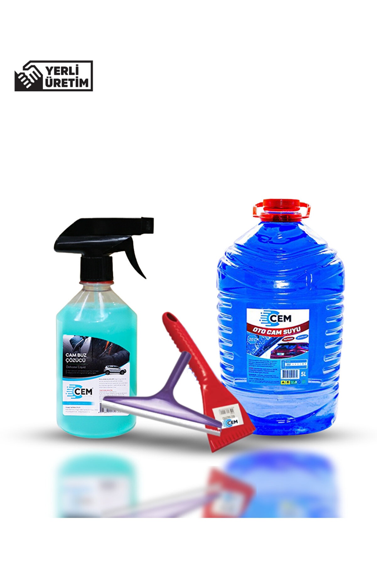 4'lü Kışlık Bakım Seti ( Buz Çözücü Sprey & Buz Kazıyıcı & Çekçek & 5 Lt Cam Suyu)