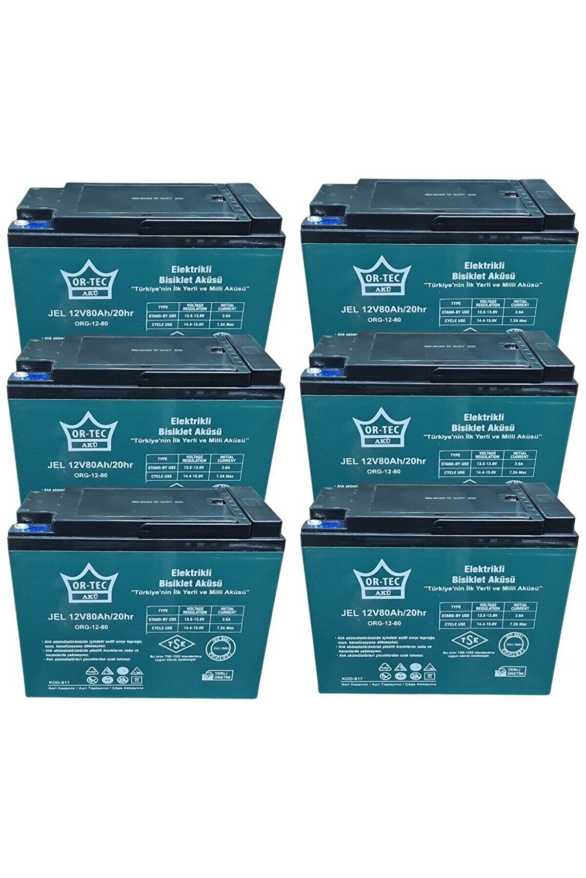 12v 80ah 6'lı Set Elektrikli Motosiklet Aküsü Uyumlu Elektrikli Bisiklet Aküsü