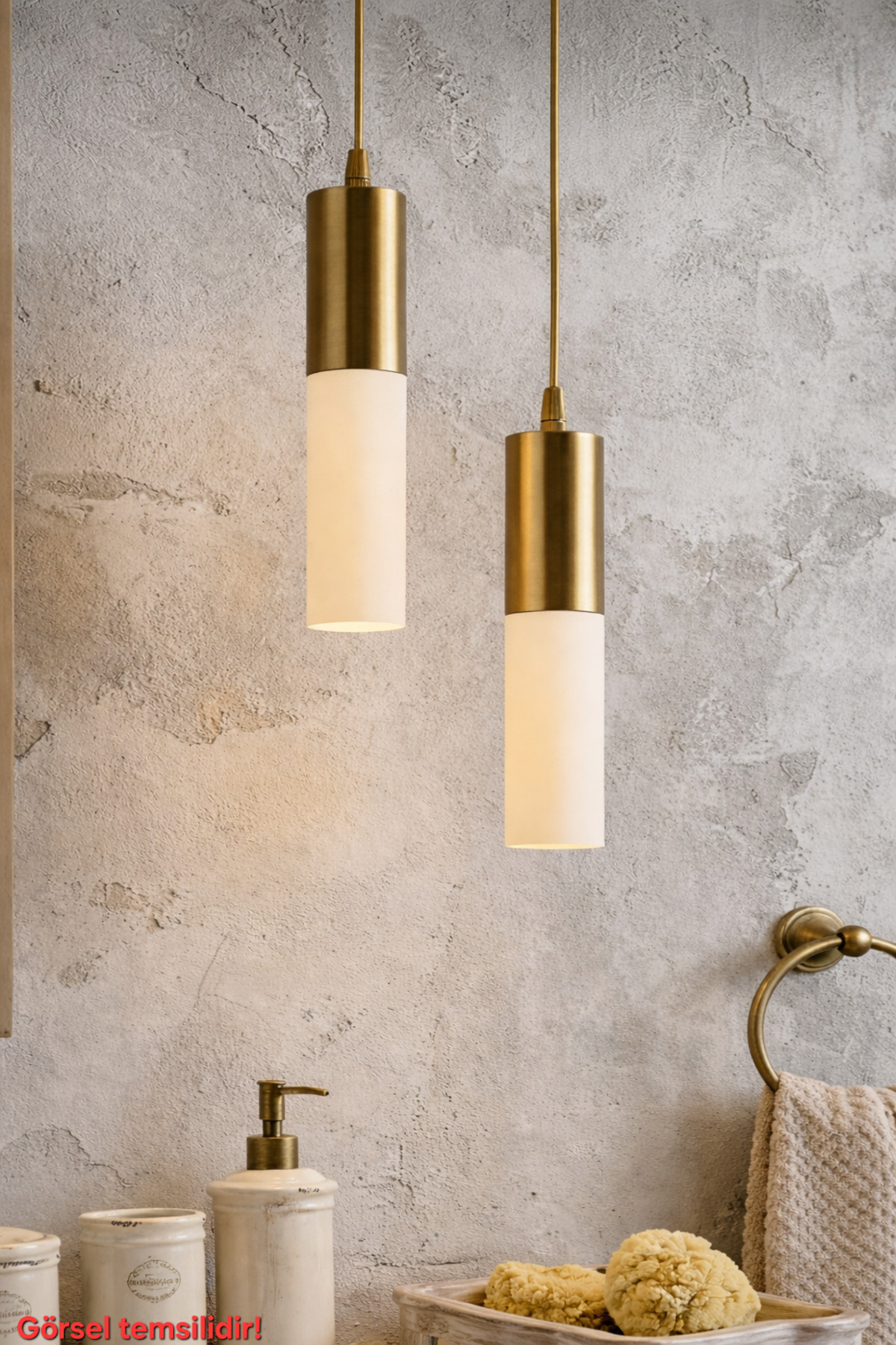 Arya 2'li Dekoratif Tavan Sarkıt Krem & Eskitme Kaplama Avize (GÜN IŞIĞI LED AMPÜLLER DAHİLDİR...)