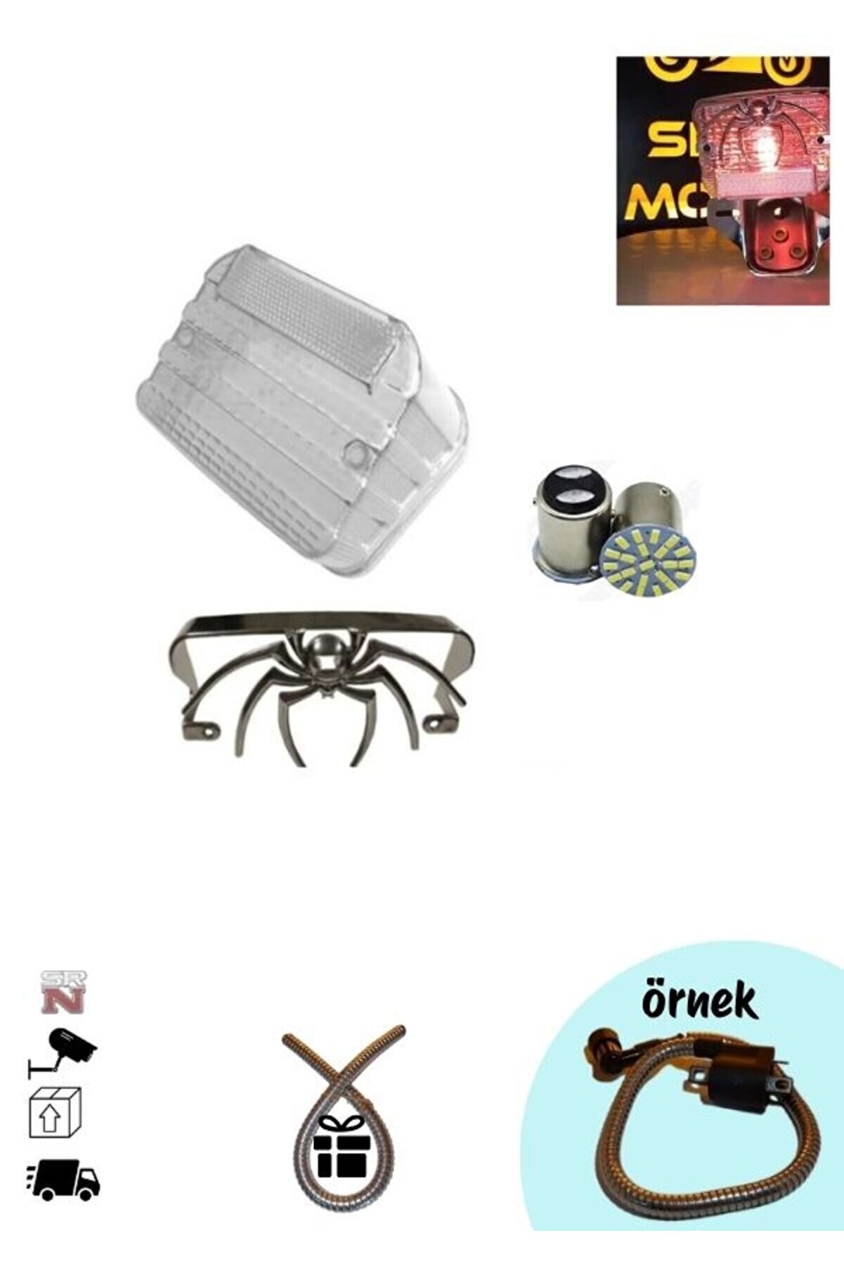 Cg Çita Şeffaf stop camı+Örümcek+Stop çakar Ampülü kırmızı +hdiye tzmnya sticker