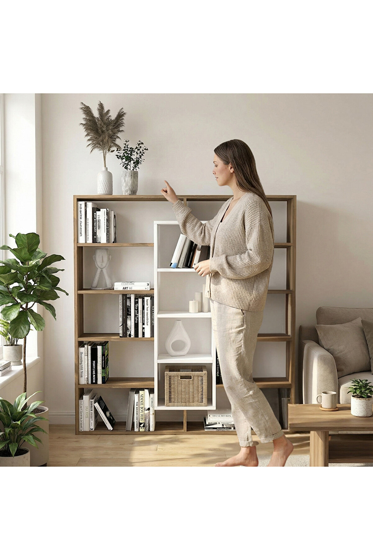 Ample Kitaplık Ceviz-beyaz