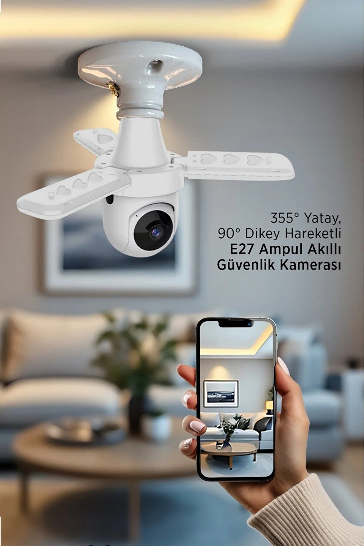 Duya Takılan İç Mekan Güvenlik Kamerası 360° - Full HD Gece Görüş Hareket Sensörü - WİFİ