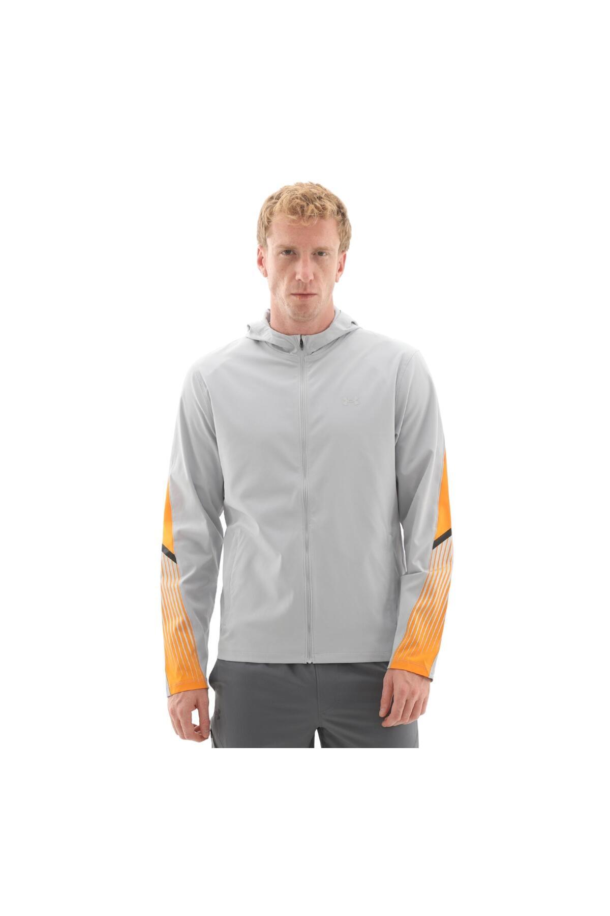 A6005900-011 Ua Velociti Storm Hooded Jkt Erkek Yağmurluk-R&amp;uuml;zgarlık Gri