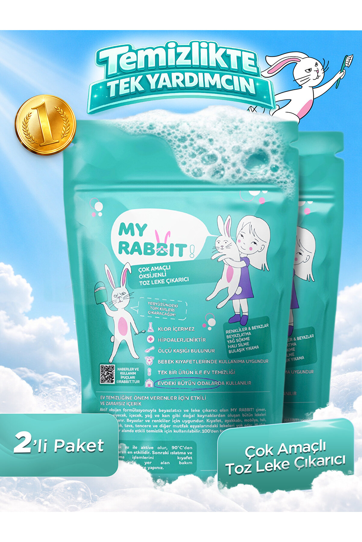 Çamaşır Ve Yüzey Için Çok Amaçlı Oksijenli Toz Leke Çıkarıcı ve beyazlatıcı 2'li Paket 2 X 800 gr