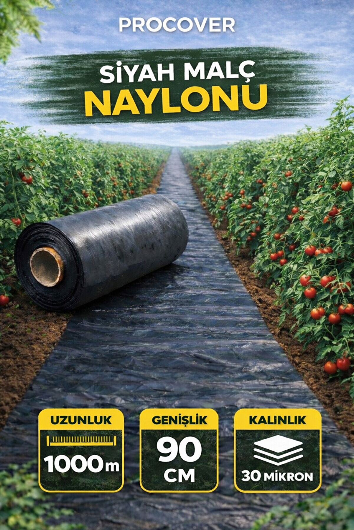 Malç Naylonu Uzunluk 1000 Metre Genişlik 90 Cm Kalınlık 30 Mikron Deliksiz Tarım Örtüsü