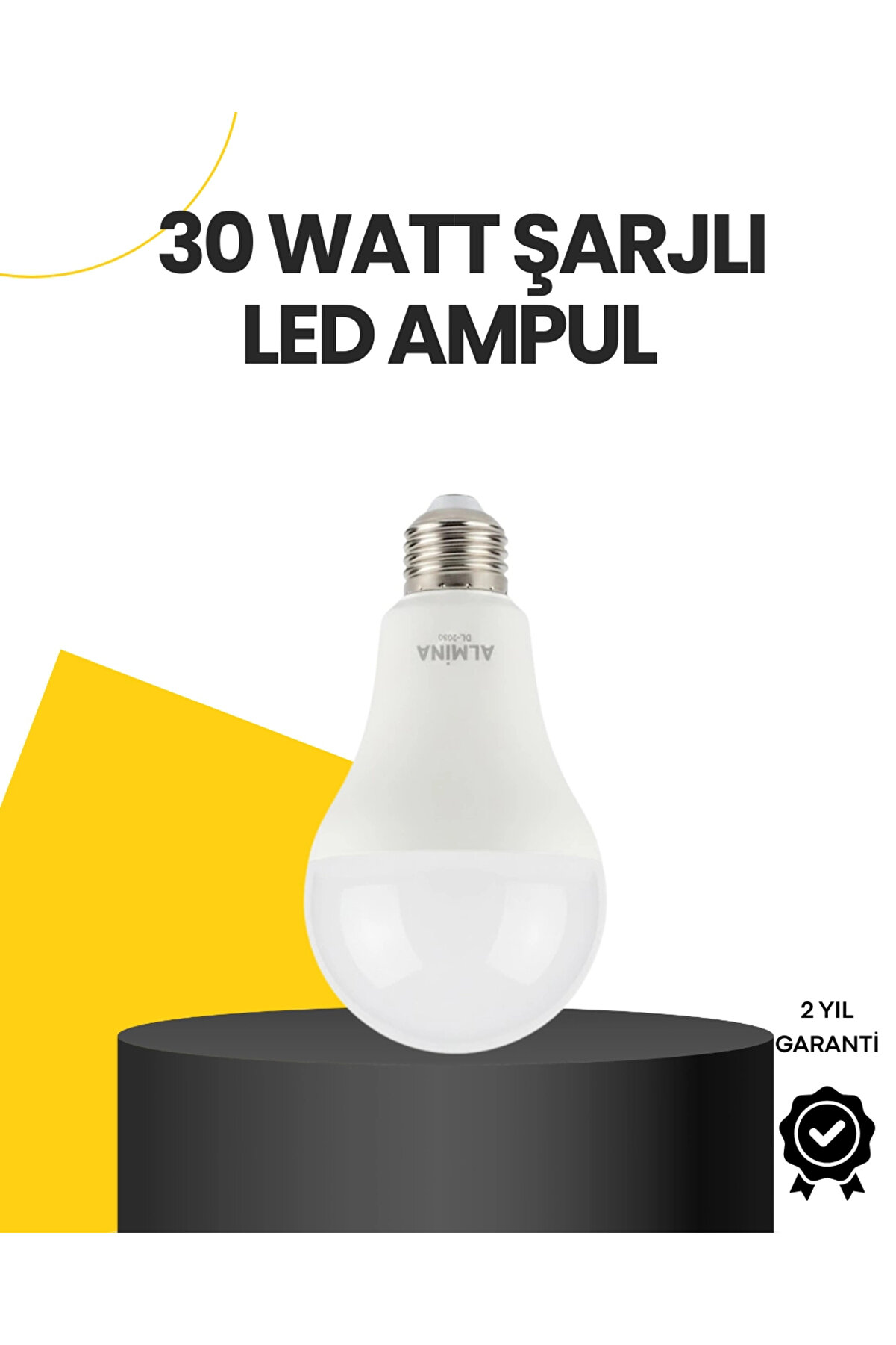 Yüksek Işık Güçlü Şarjlı LED Ampul E27 30W Enerji Tasarruflu